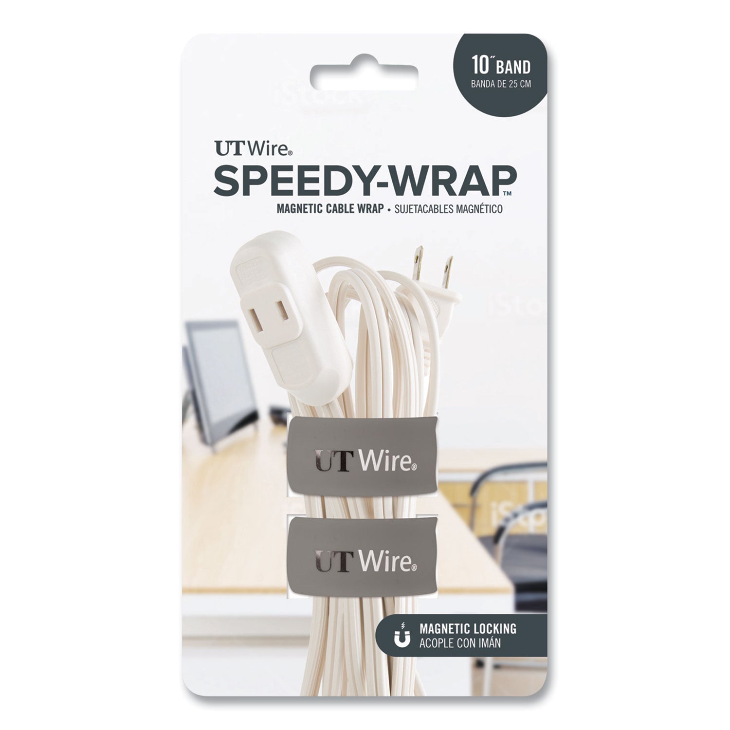 UT Wire® Speedy-Wrap Magnetic Cable Wrap, 0.82" X 10", Gray, 2/pack