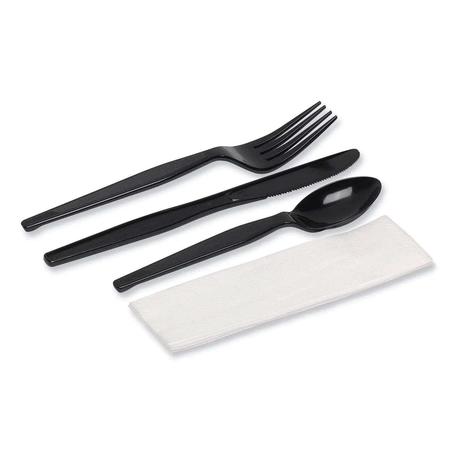 Dixie® Individually Wrapped Heavyweight Cutlery Set, Fork/Knife/Napkin/Spoon, Plastic, Black, 250/Carton