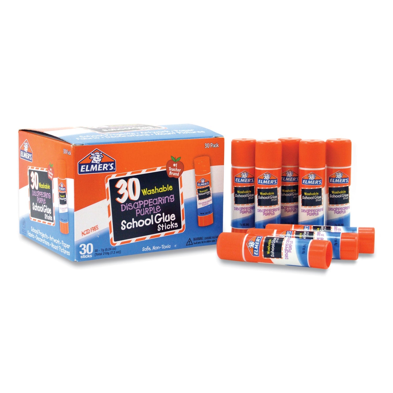 Elmer's® Disappearing Purple School Glue Stick, 0.24 Oz, Dries Clear, 30/box