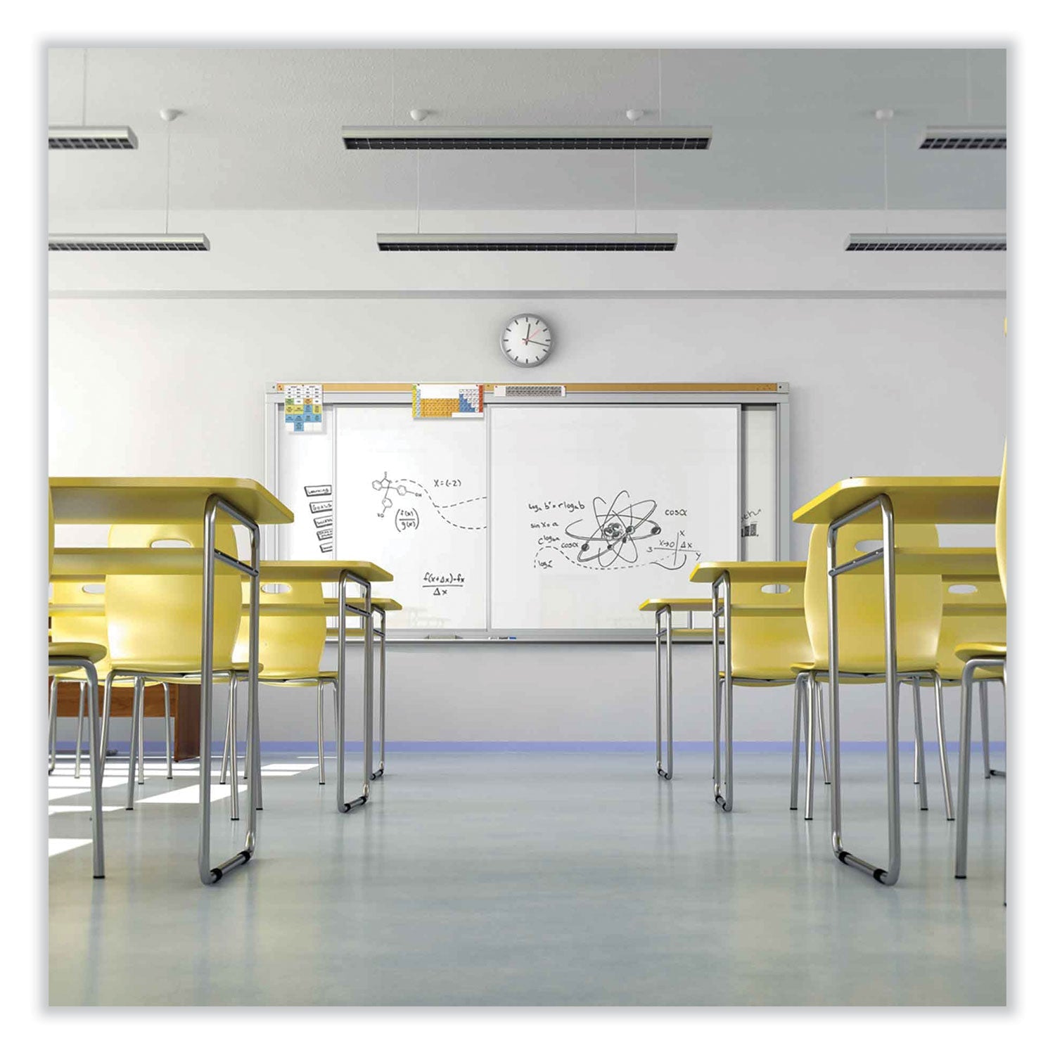 Ghent Horizontal Sliding Porcelain Magnetic Whiteboard, 120" x 48", White Surface, Satin Aluminum Frame