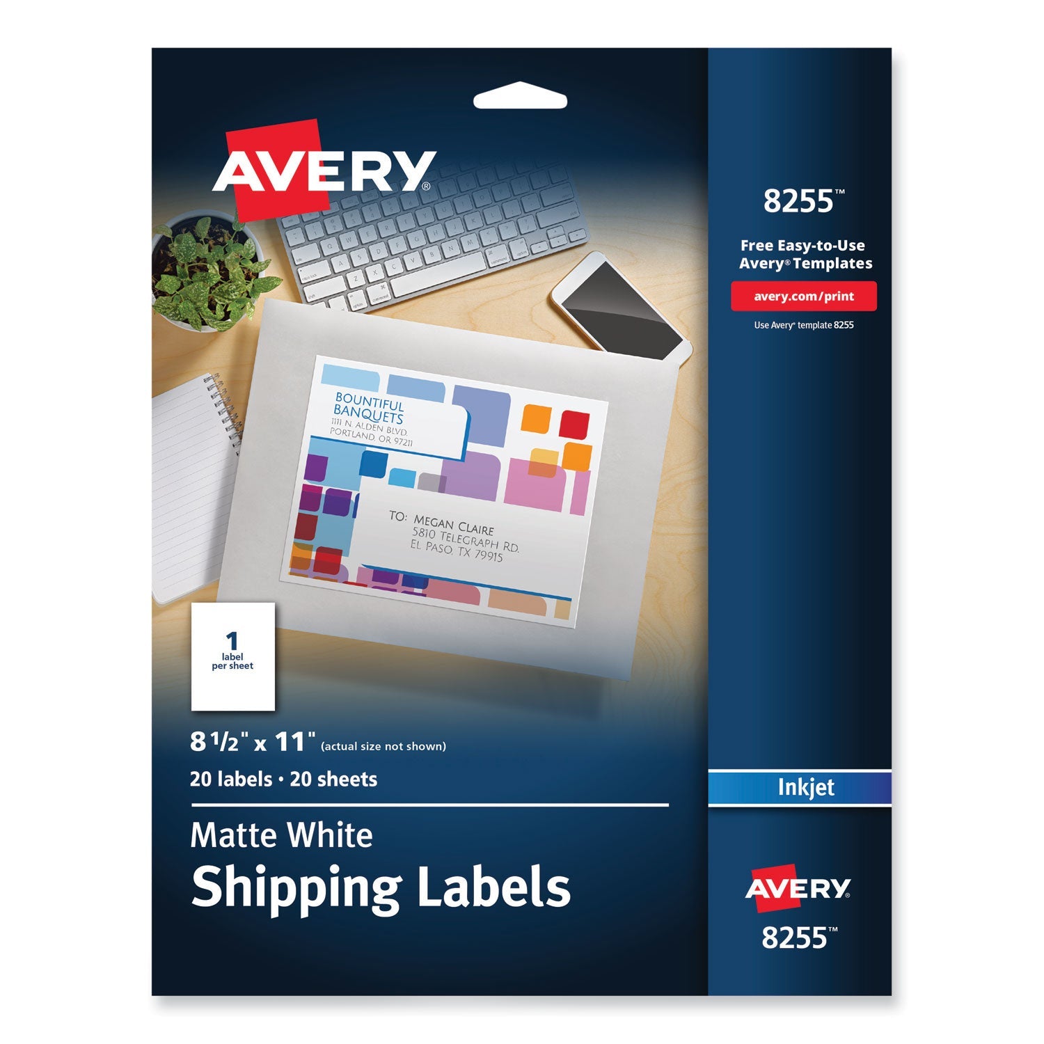 Avery® Full-Sheet Vibrant Inkjet Color-Print Labels, 8.5 X 11, Matte White, 20/pack