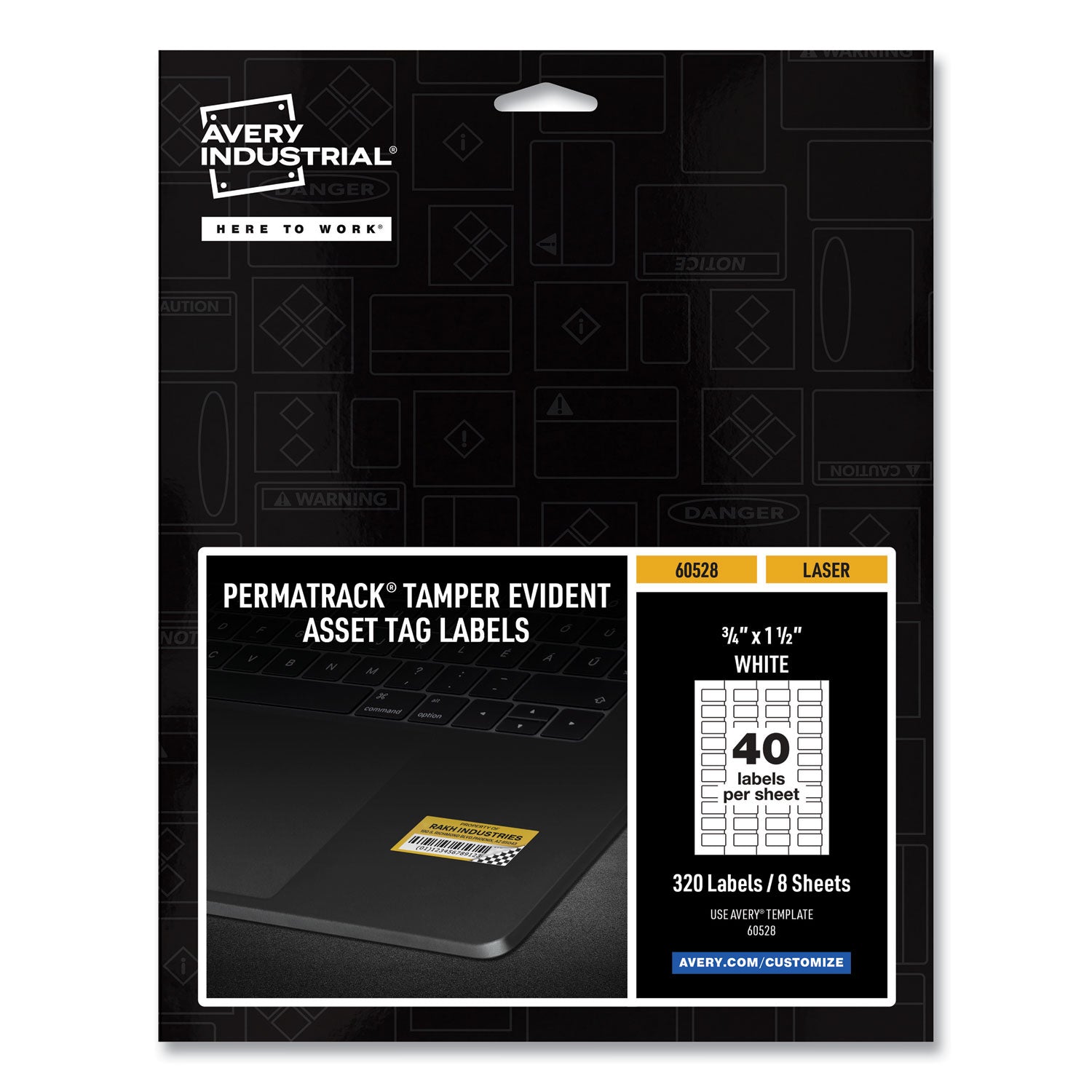 Avery® Permatrack Tamper-Evident Asset Tag Labels, Laser Printers, 0.75 X 1.5, White, 40/sheet, 8 Sheets/pack