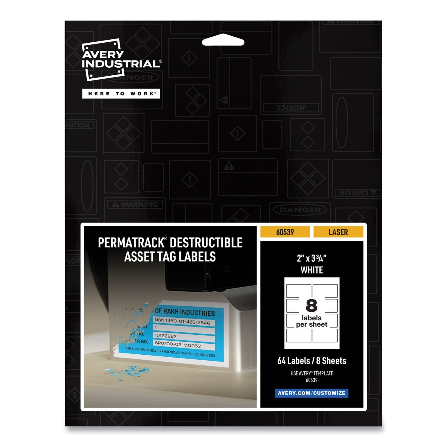 Avery® Permatrack Destructible Asset Tag Labels, Laser Printers, 2 X 3.75, White, 8/sheet, 8 Sheets/pack