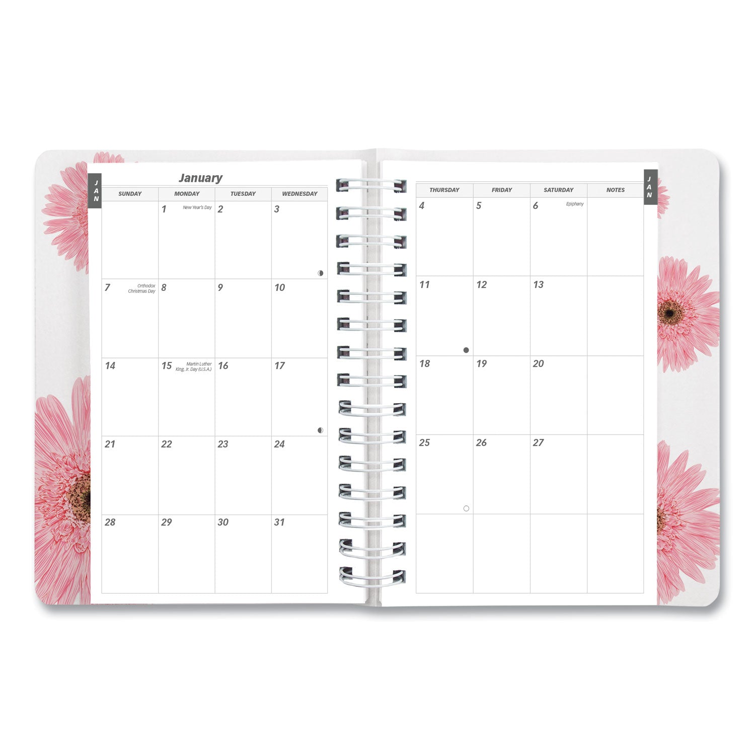 Brownline® Pink Ribbon Essential Daily Appt Book, Breast Cancer, Daisy Artwork, 8 x 5, Navy/Gray/Pink Cover, 12-Month (Jan to Dec): 2025 - Bloom Skins