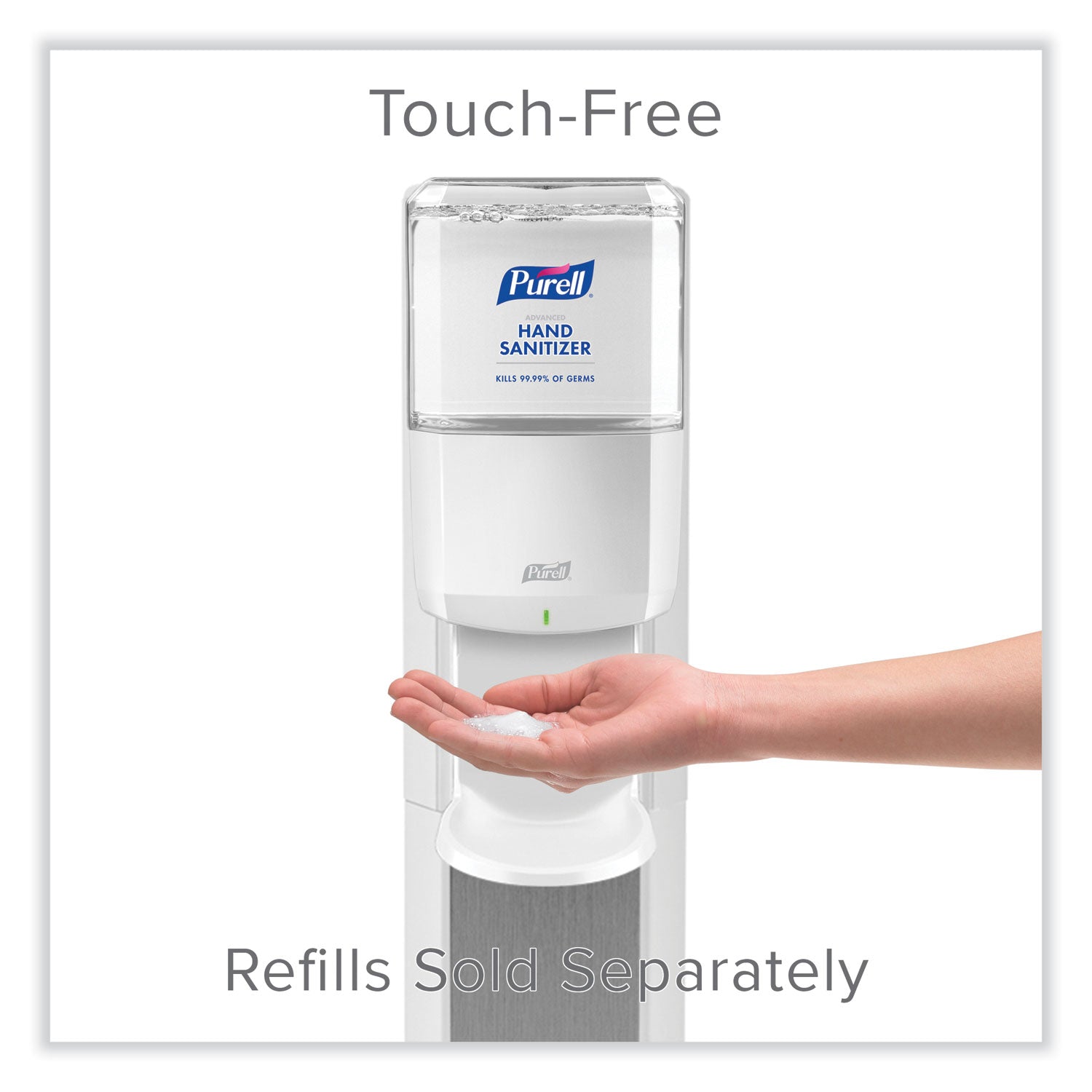 PURELL® Messenger Es6 Floor Stand With Dispenser, 1,200 Ml, 13.16 X 16.63 X 51.57, Silver/white
