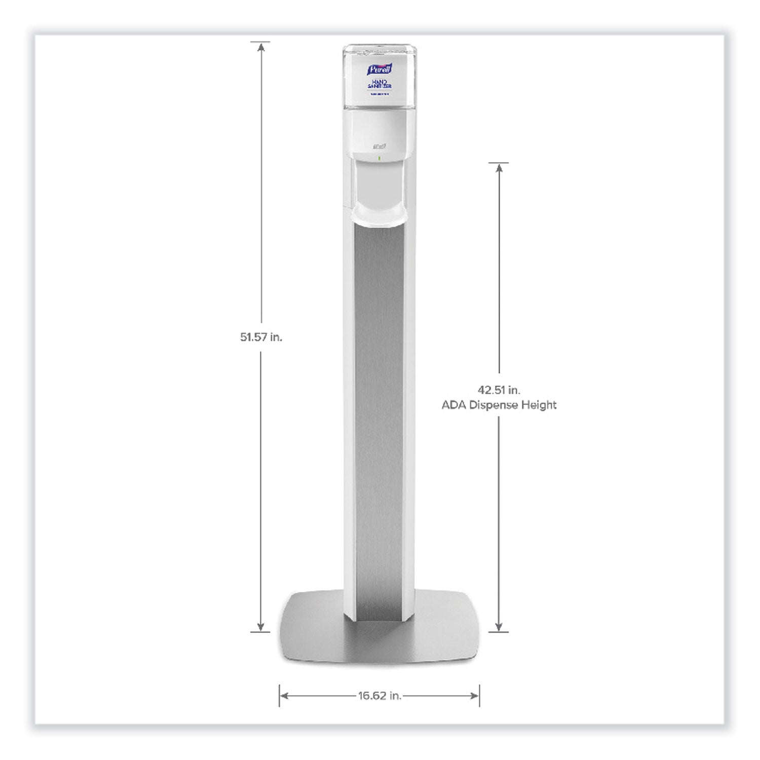 PURELL® Messenger Es6 Floor Stand With Dispenser, 1,200 Ml, 13.16 X 16.63 X 51.57, Silver/white