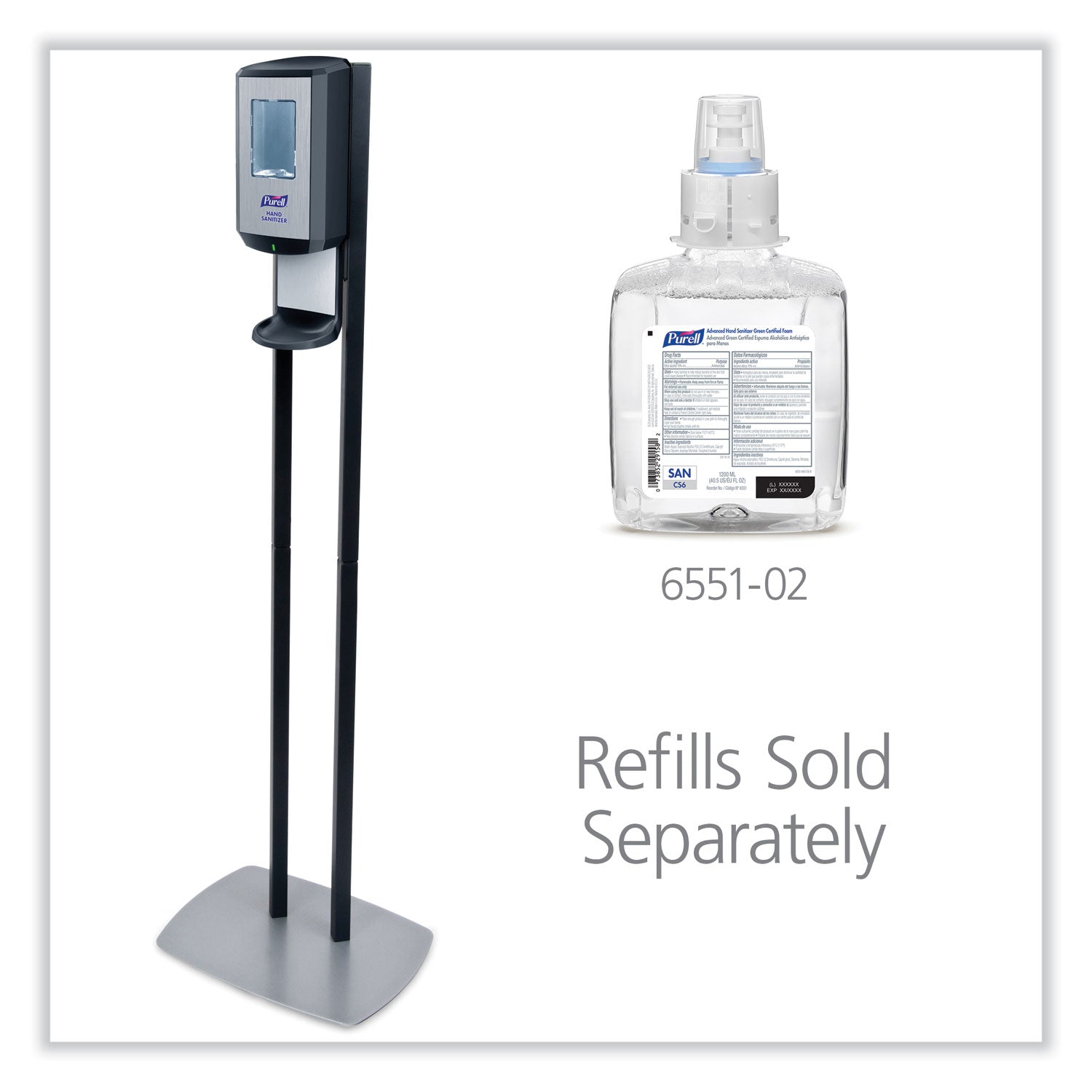 PURELL® Cs6 Hand Sanitizer Floor Stand With Dispenser, 1,200 Ml, 13.5 X 5 X 28.5, Graphite/silver