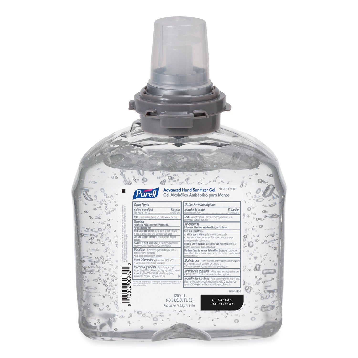 PURELL® Advanced Hand Sanitizer TFX Refill, Gel, 1,200 mL, Unscented, 4/Carton