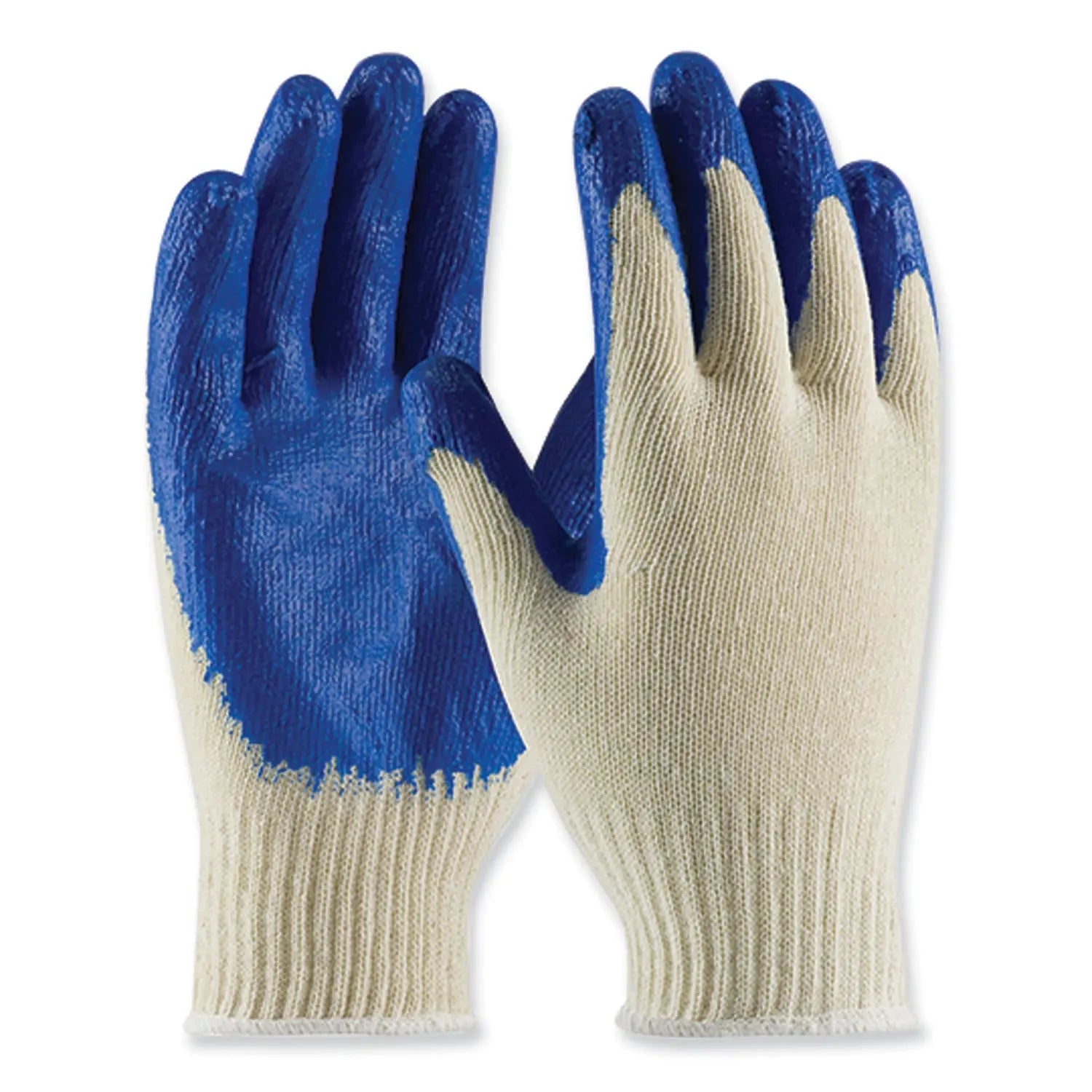 PIP Seamless Knit Cotton/Polyester Gloves, Regular Grade, Medium, Natural/Blue, 12 Pairs