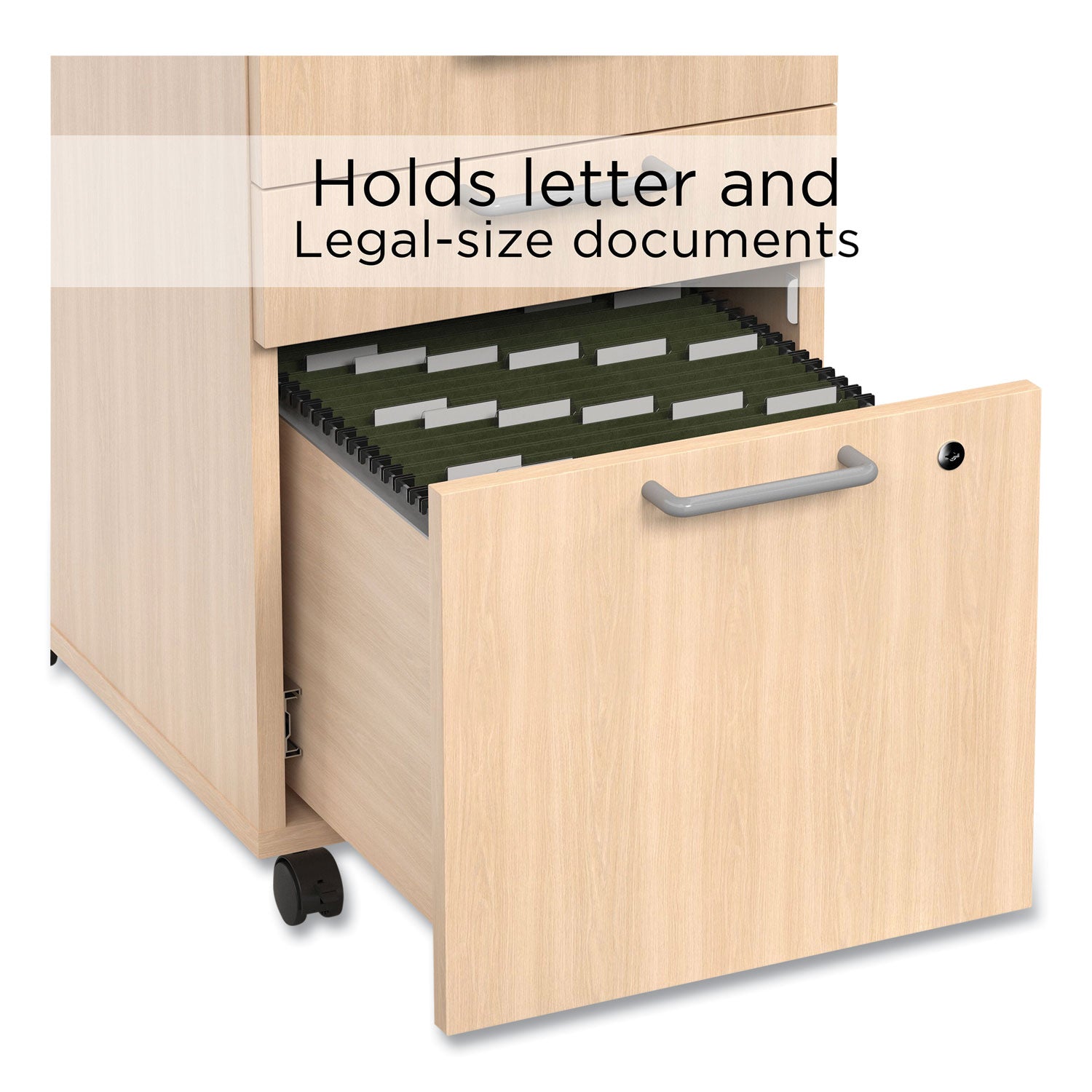 Union & Scale™ Essentials Three-Drawer Mobile Pedestal File, 2 Box/1 Legal/Letter-Size File Drawers, Natural, 15.6" x 21.3" x 24.3"