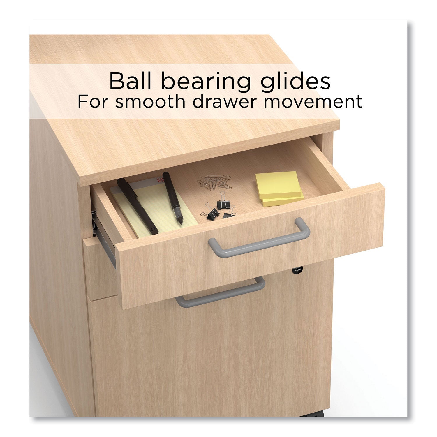 Union & Scale™ Essentials Three-Drawer Mobile Pedestal File, 2 Box/1 Legal/Letter-Size File Drawers, Natural, 15.6" x 21.3" x 24.3"