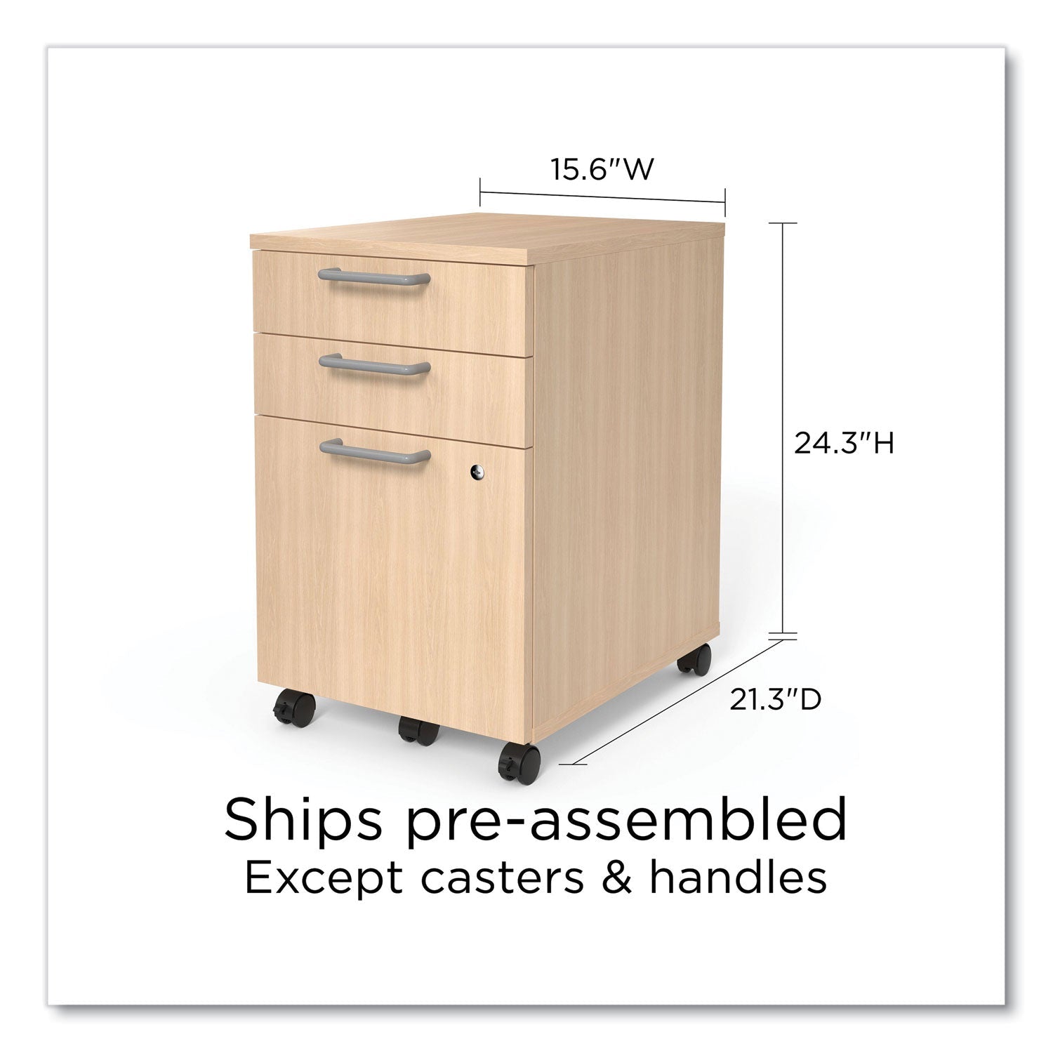 Union & Scale™ Essentials Three-Drawer Mobile Pedestal File, 2 Box/1 Legal/Letter-Size File Drawers, Natural, 15.6" x 21.3" x 24.3"