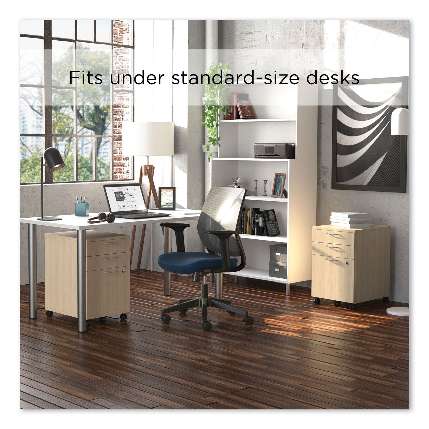 Union & Scale™ Essentials Three-Drawer Mobile Pedestal File, 2 Box/1 Legal/Letter-Size File Drawers, Natural, 15.6" x 21.3" x 24.3"