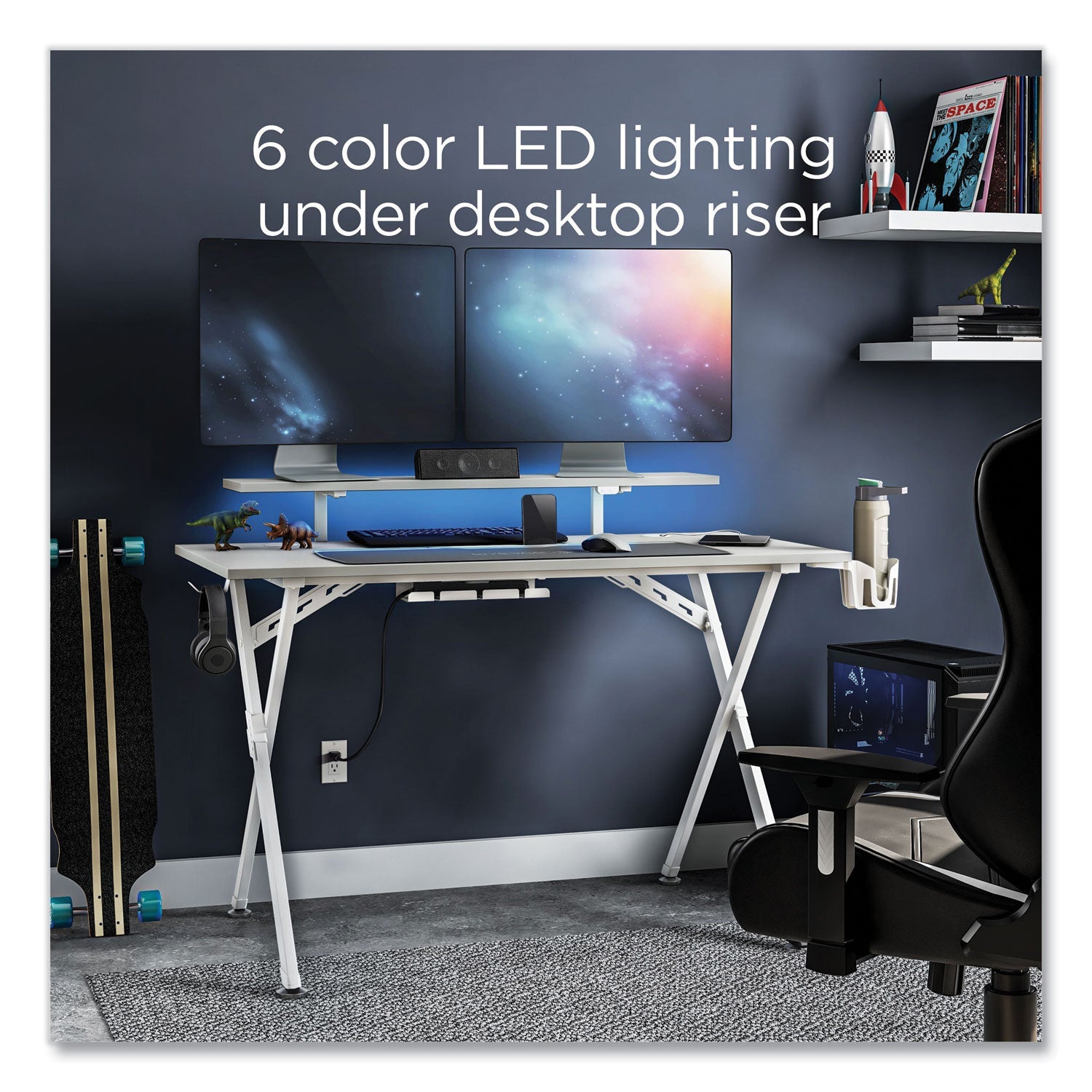 Union & Scale™ Vizon 47" Gaming Desk, 47.2" x 26.6" x 35", White Colorway
