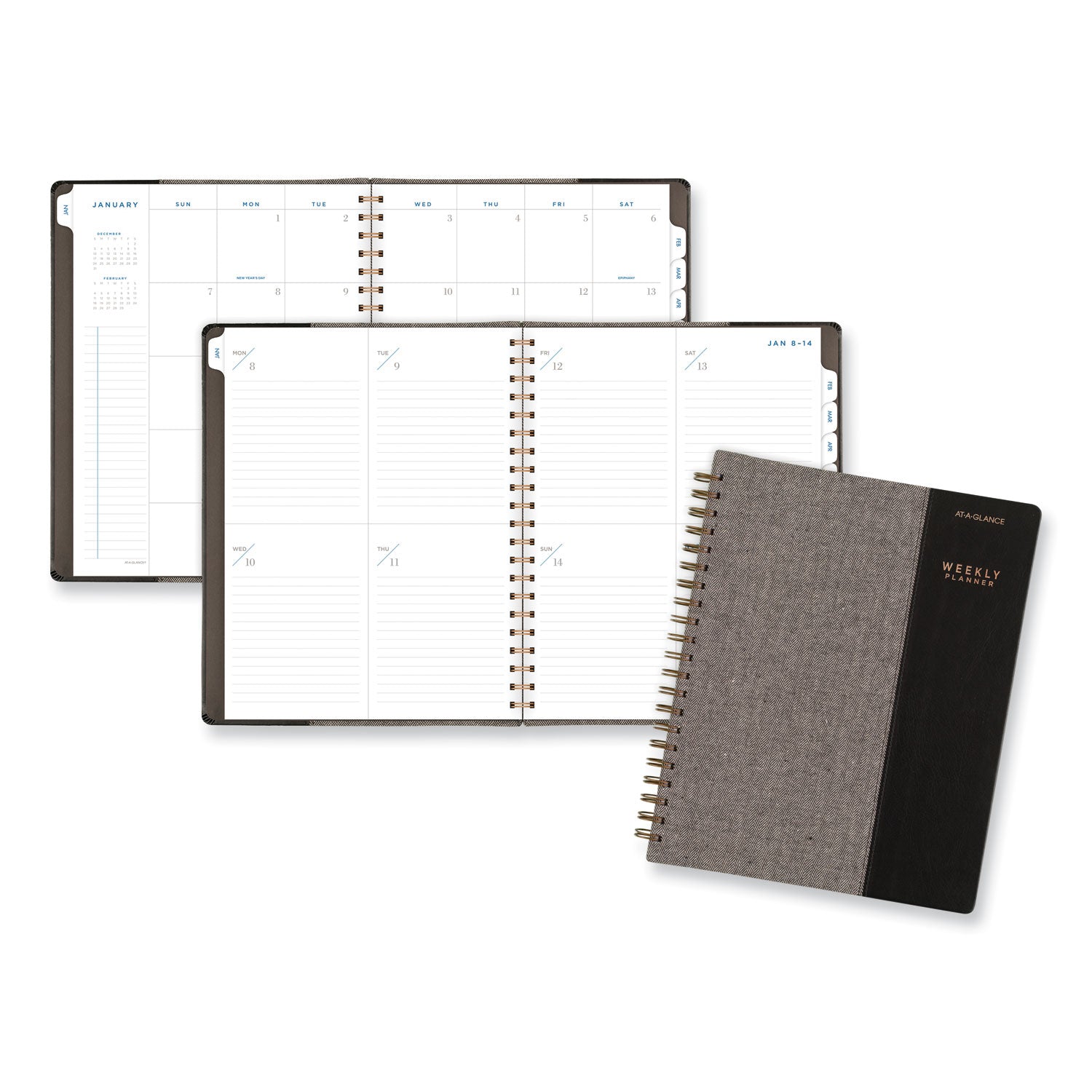 AT-A-GLANCE® Signature Collection Black/Gray Felt Weekly/Monthly Planner, 11.25 x 9.5, Black/Gray Cover, 13-Month: Jan 2025 to Jan 2026
