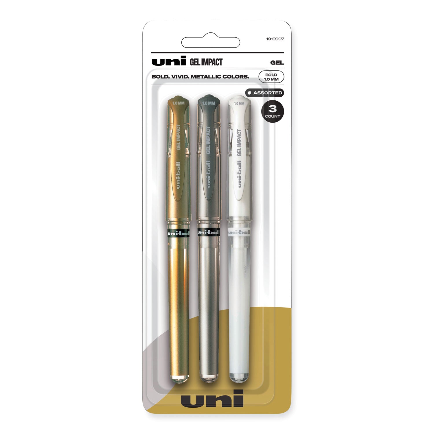 uniball® Signo Impact Gel Pen, Stick, Bold 1 mm, Assorted Metallic Ink and Barrel Colors, 3/Pack