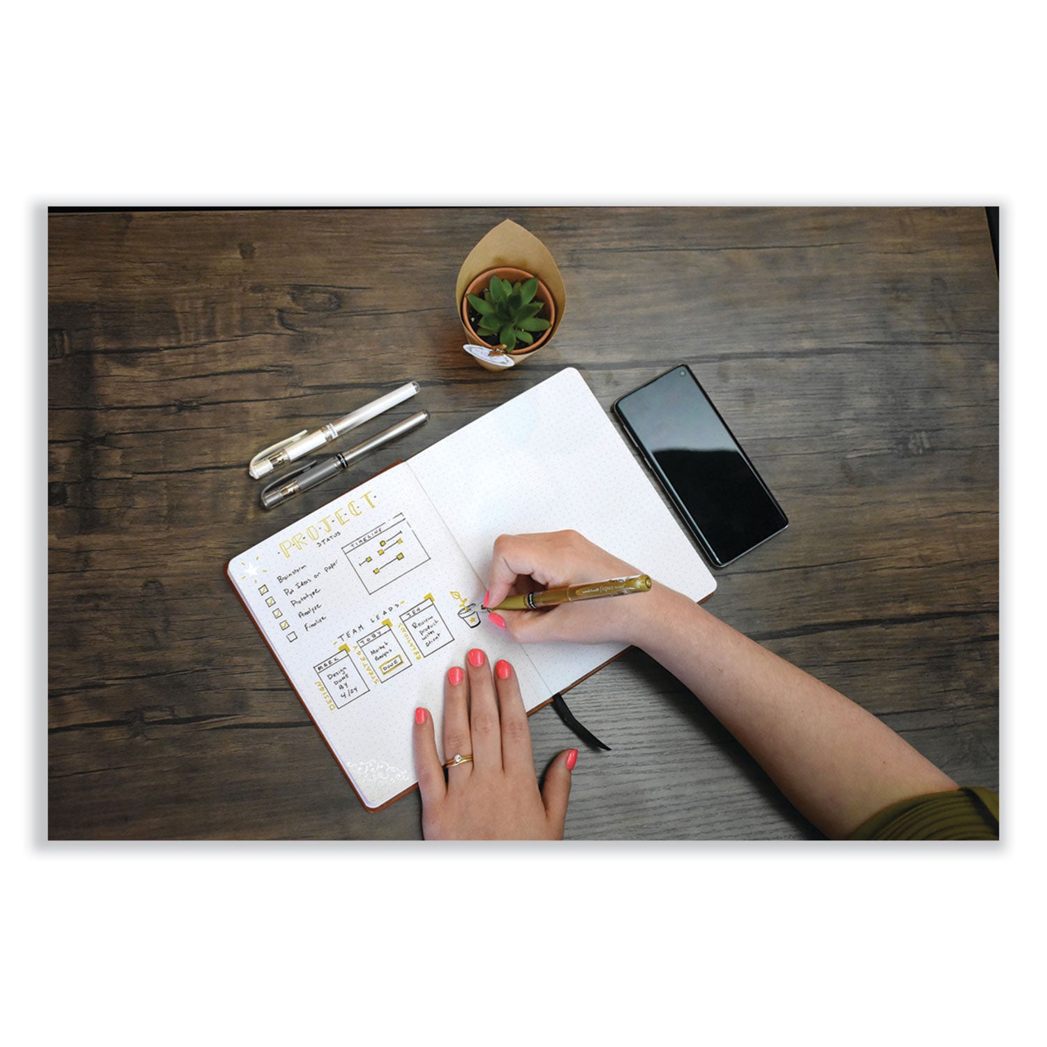 uniball® Signo Impact Gel Pen, Stick, Bold 1 mm, Assorted Metallic Ink and Barrel Colors, 3/Pack