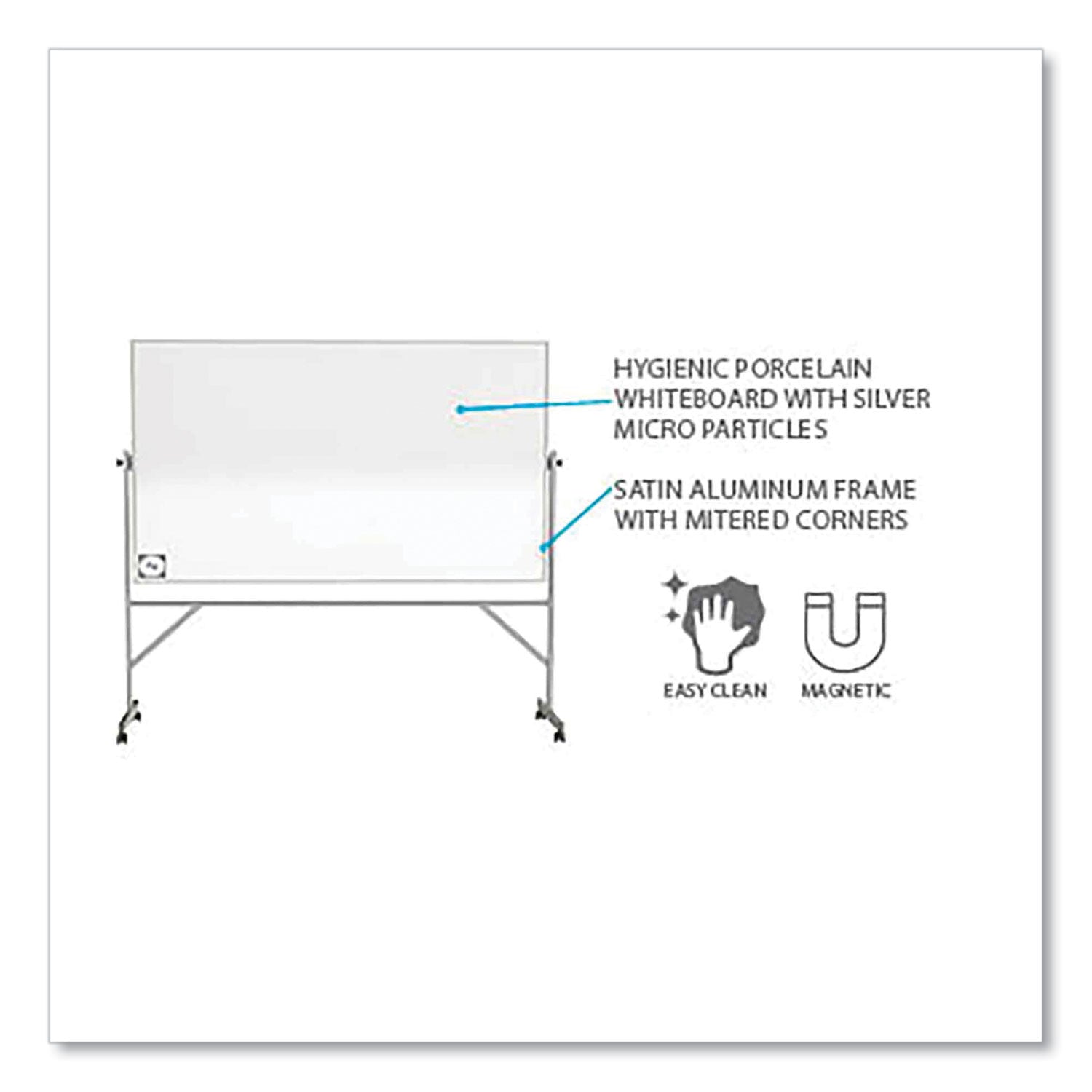 Ghent Reversible Magnetic Hygienic Porcelain Whiteboard with Aluminum Frame, 48" x 36", White Surface, Satin Aluminum Frame