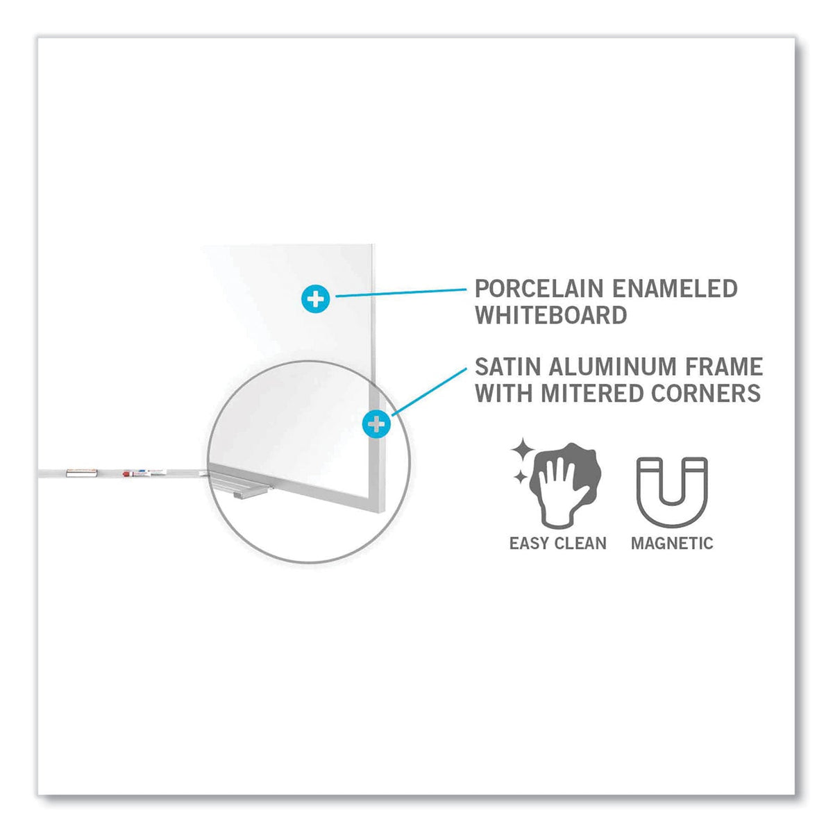 Ghent Magnetic Porcelain Whiteboard with Aluminum Frame and Maprail, 120.59" x 60.47", White Surface, Satin Aluminum Frame