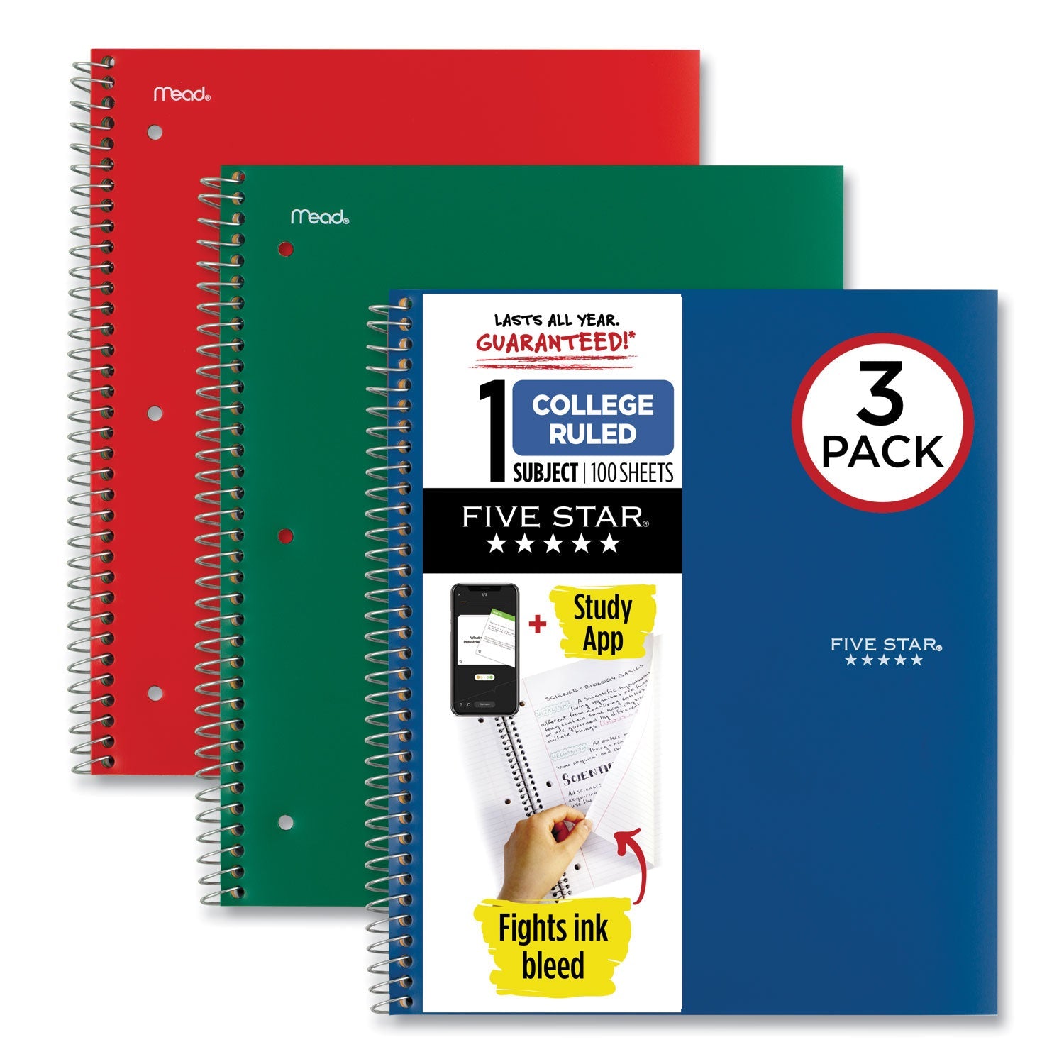 Wirebound Notebook 3-Pack | 1-Subject, College Rule