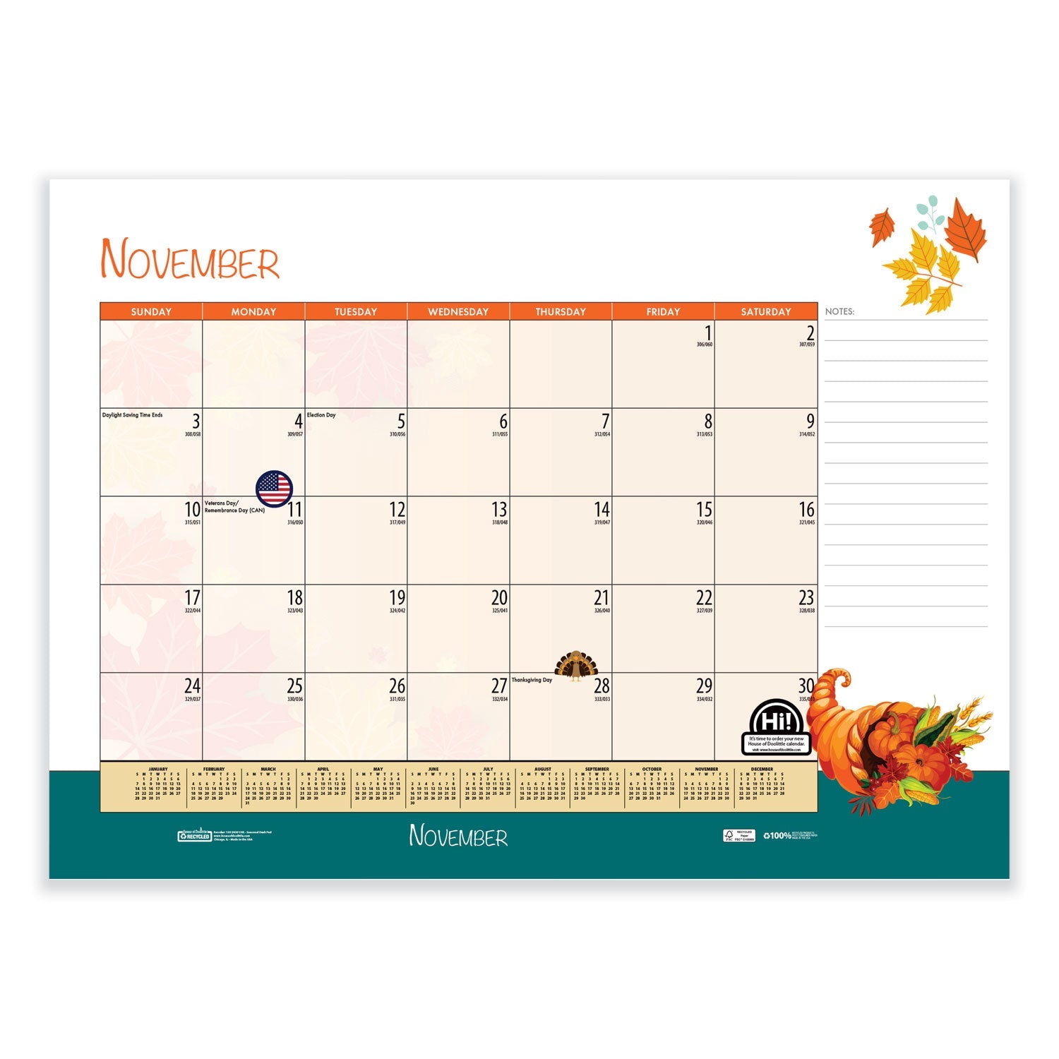 House of Doolittle™ Recycled Desk Pad Calendar, Illustrated Seasons Artwork, 22 x 17, Black Binding/Corners,12-Month (Jan to Dec): 2025