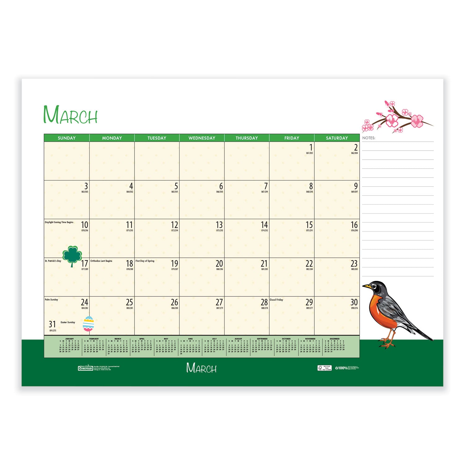 House of Doolittle™ Recycled Desk Pad Calendar, Illustrated Seasons Artwork, 22 x 17, Black Binding/Corners,12-Month (Jan to Dec): 2025