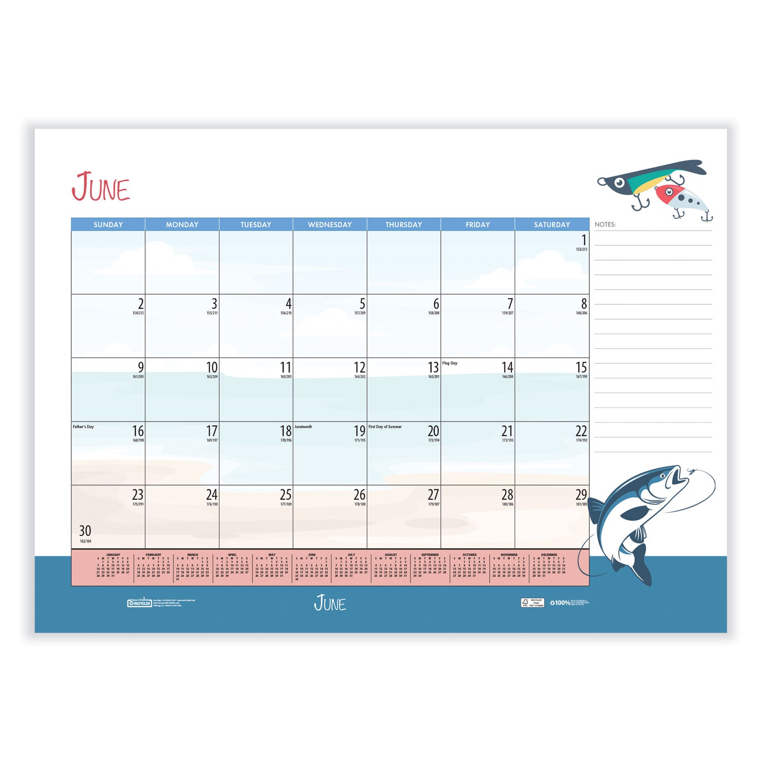 House of Doolittle™ Recycled Desk Pad Calendar, Illustrated Seasons Artwork, 22 x 17, Black Binding/Corners,12-Month (Jan to Dec): 2025