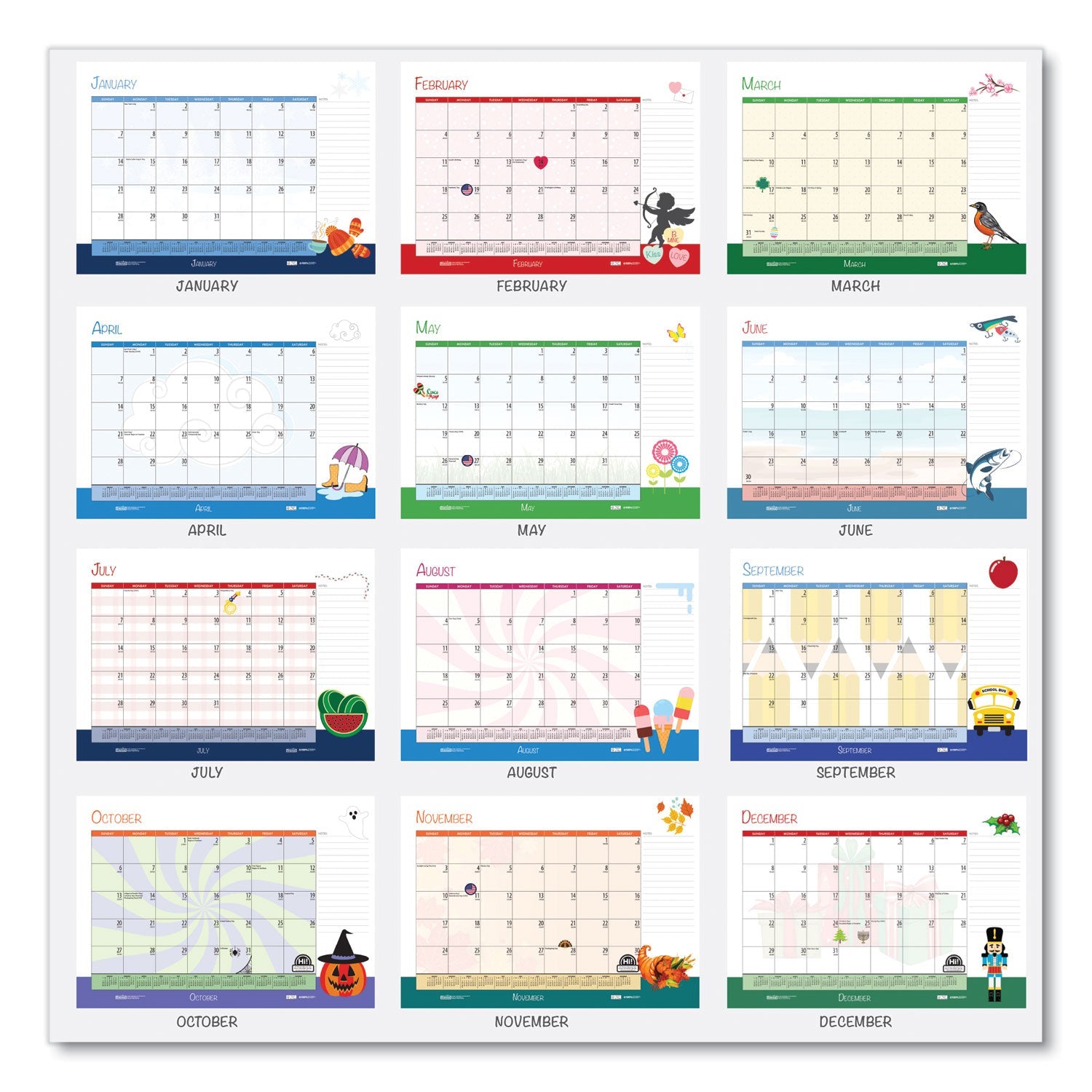 House of Doolittle™ Recycled Desk Pad Calendar, Illustrated Seasons Artwork, 22 x 17, Black Binding/Corners,12-Month (Jan to Dec): 2025