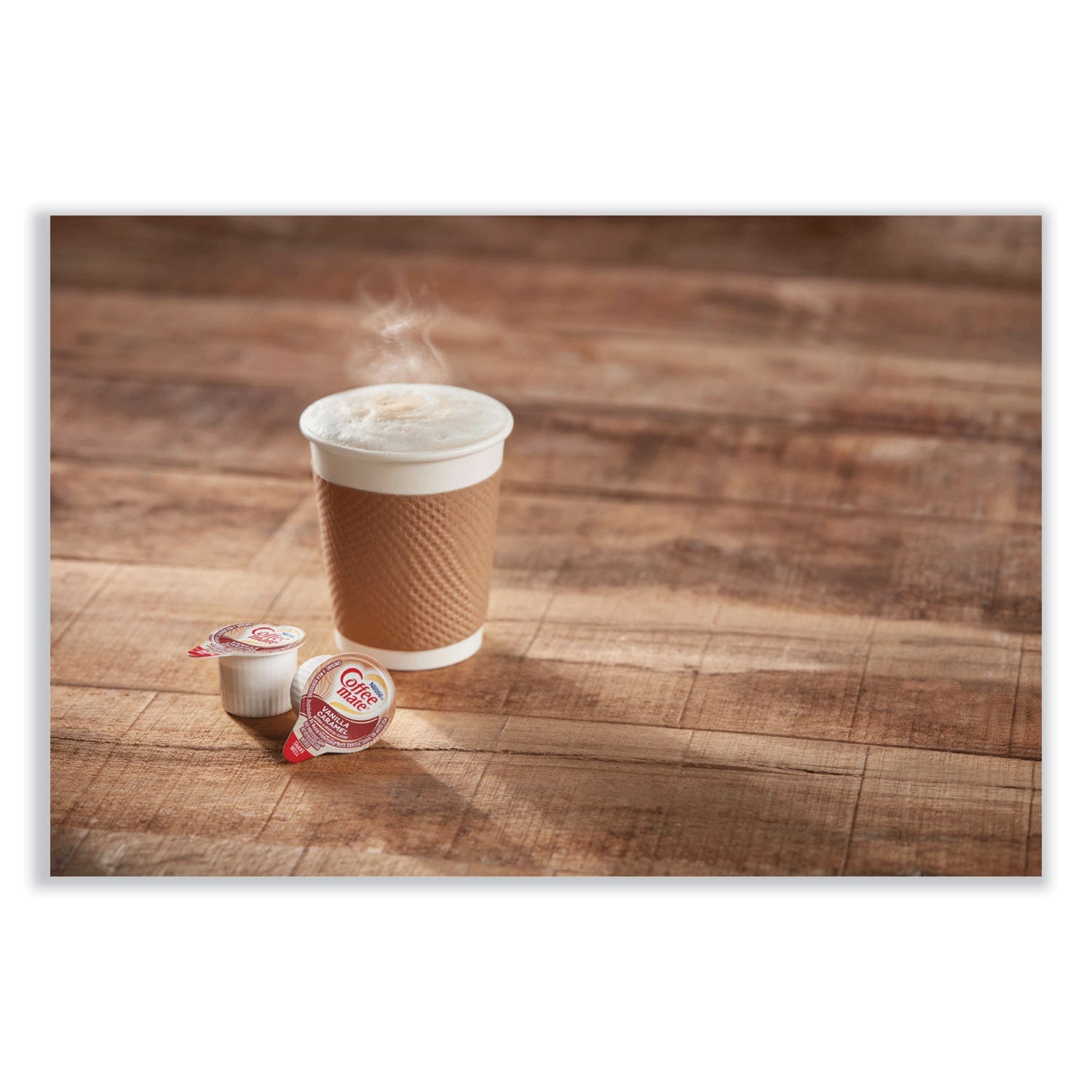 Coffee mate® Bulk Liquid Coffee Creamer, Vanilla Caramel, 0.38 oz Mini Cups, 180/Carton