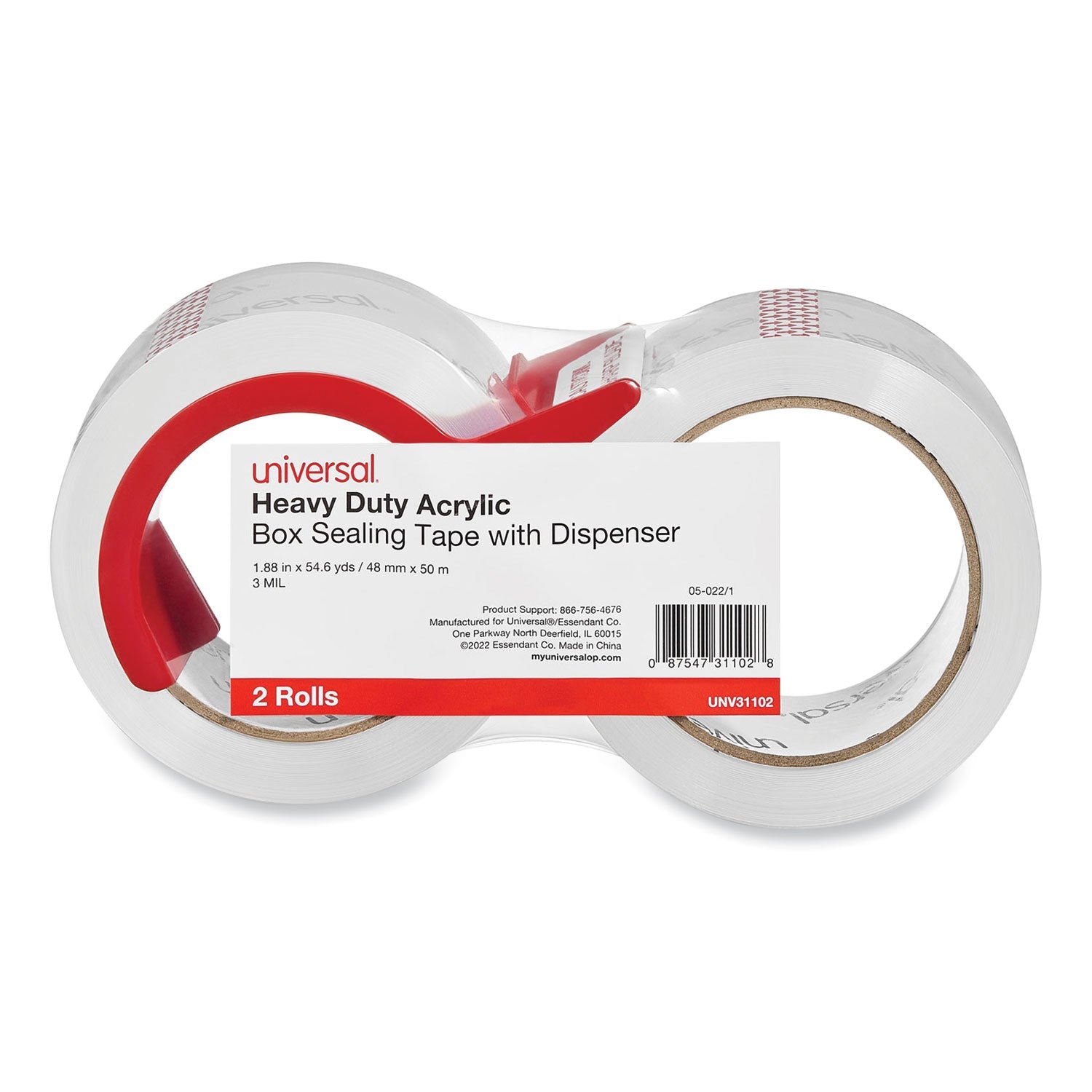 Heavy-Duty Acrylic Box Sealing Tape w/ Dispenser