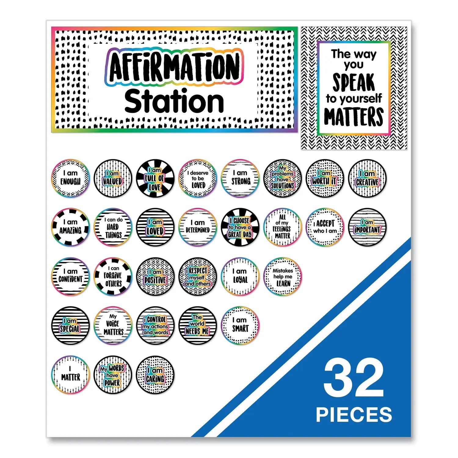 Carson-Dellosa Education Motivational Bulletin Board Sets, Affirmation Station, 13.8" x 16", Multicolor, 32/Set