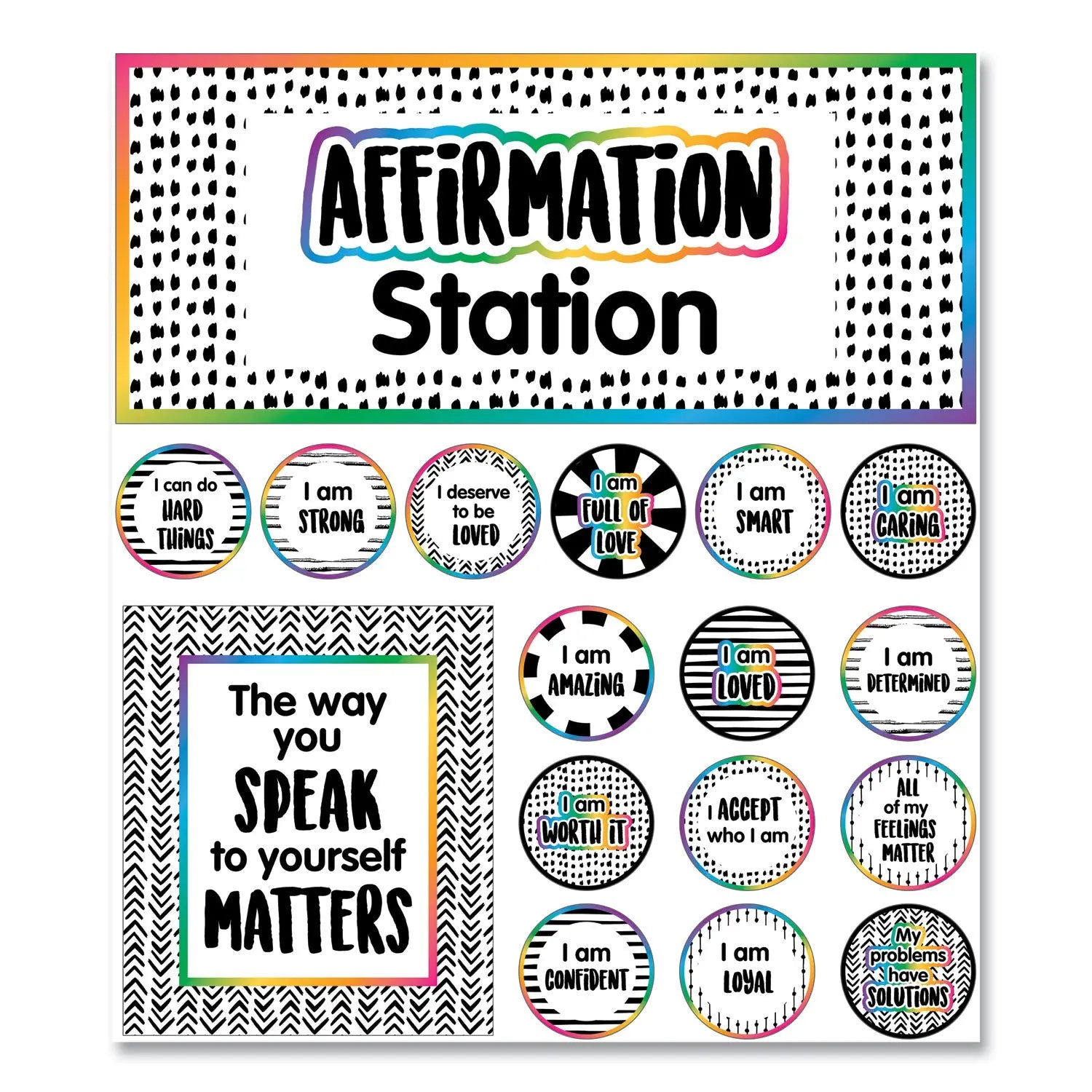 Carson-Dellosa Education Motivational Bulletin Board Sets, Affirmation Station, 13.8" x 16", Multicolor, 32/Set