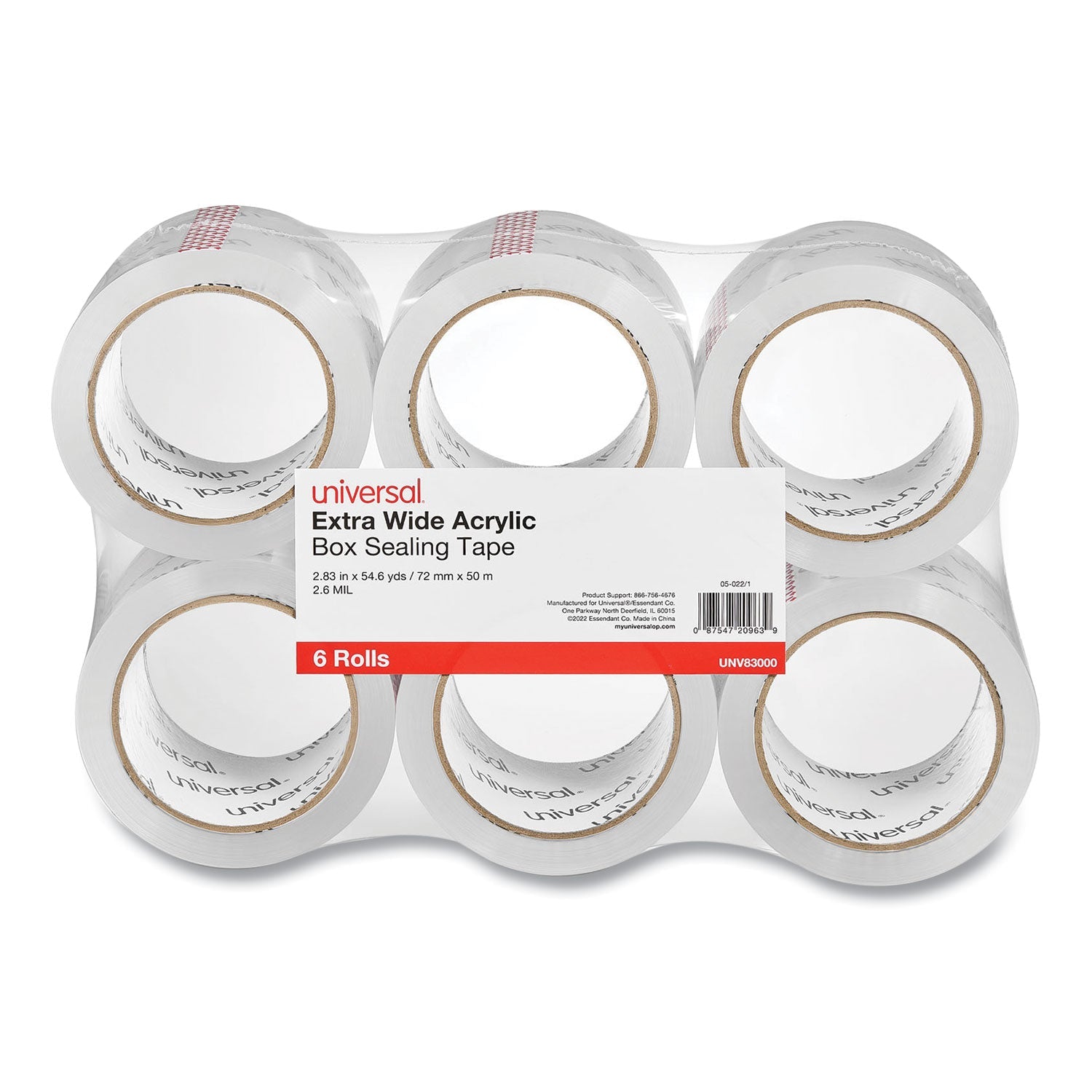 Universal® Extra-Wide Moving and Storage Packing Tape, 3" Core, 2.83" x 54.7 yd, Clear, 6/Pack