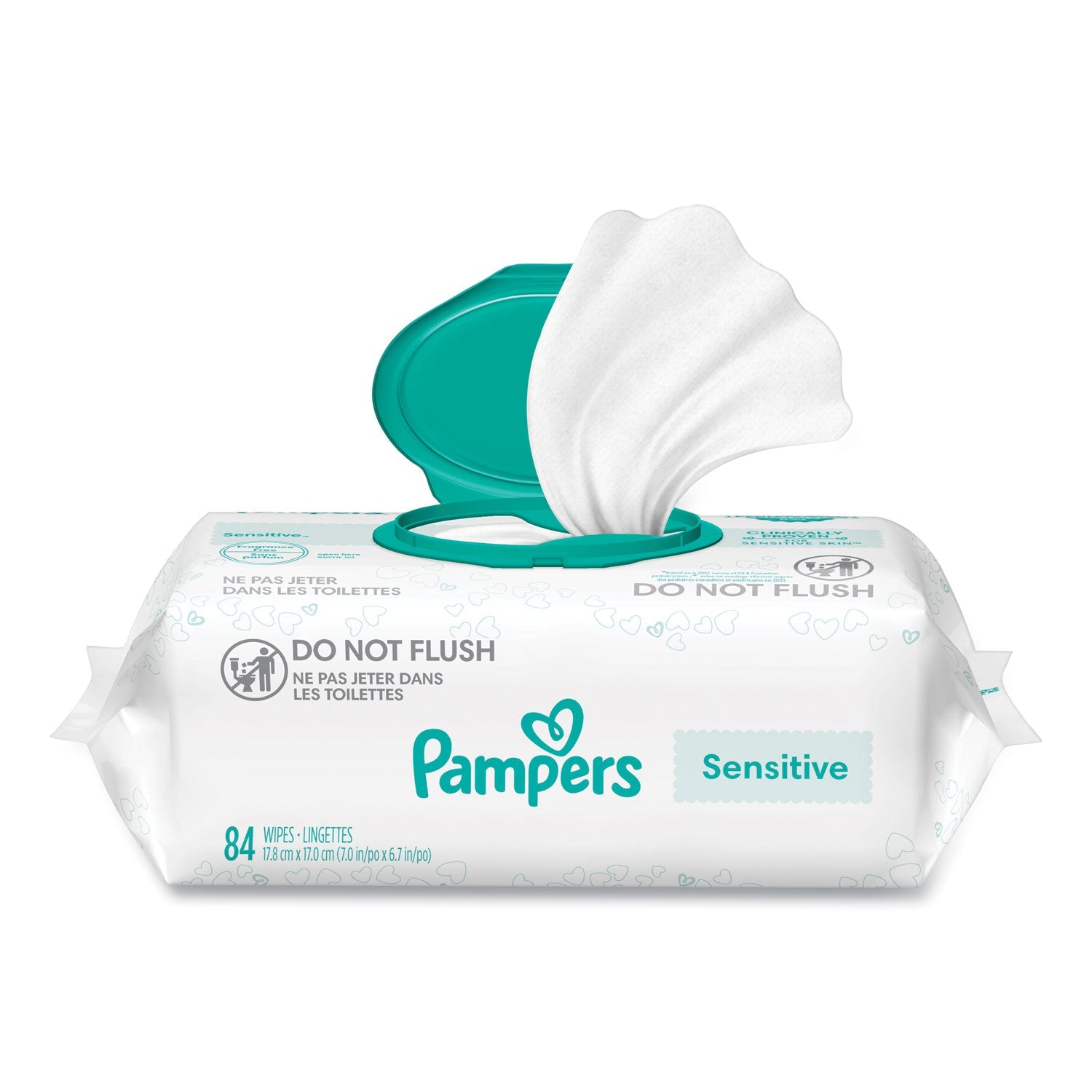 Pampers® Sensitive Baby Wipes, 1-Ply, 6.7 x 7, Unscented, White, 84/Pack, 7/Carton