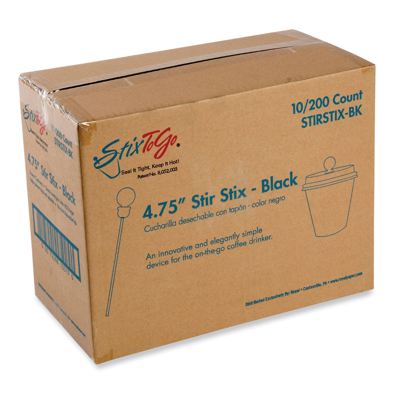 AmerCareRoyal® Beverage Plugs, 4.75", Black 2,000/Carton
