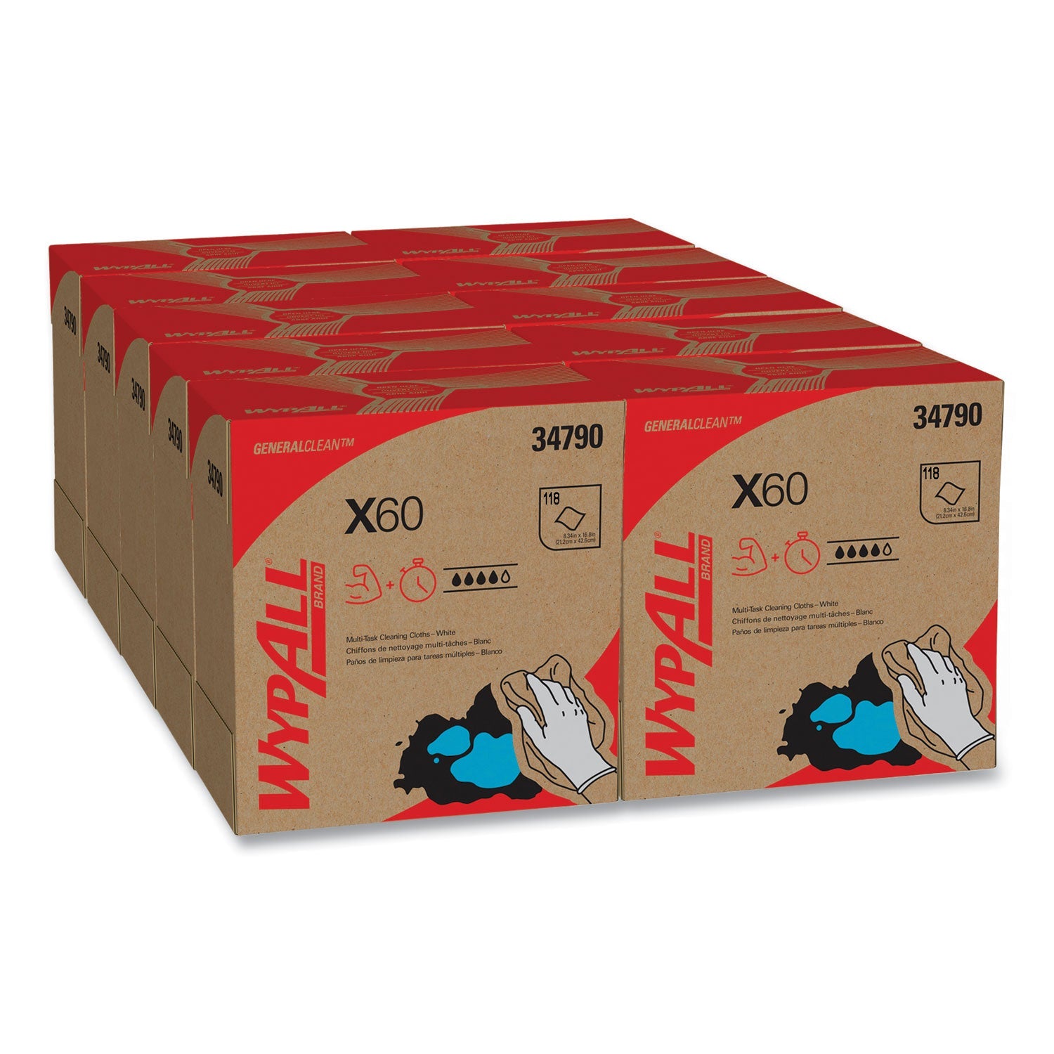 WypAll® General Clean X60 Cloths, POP-UP Box, 8.34 x 16.8, White, 118/Box, 10 Boxes/Carton