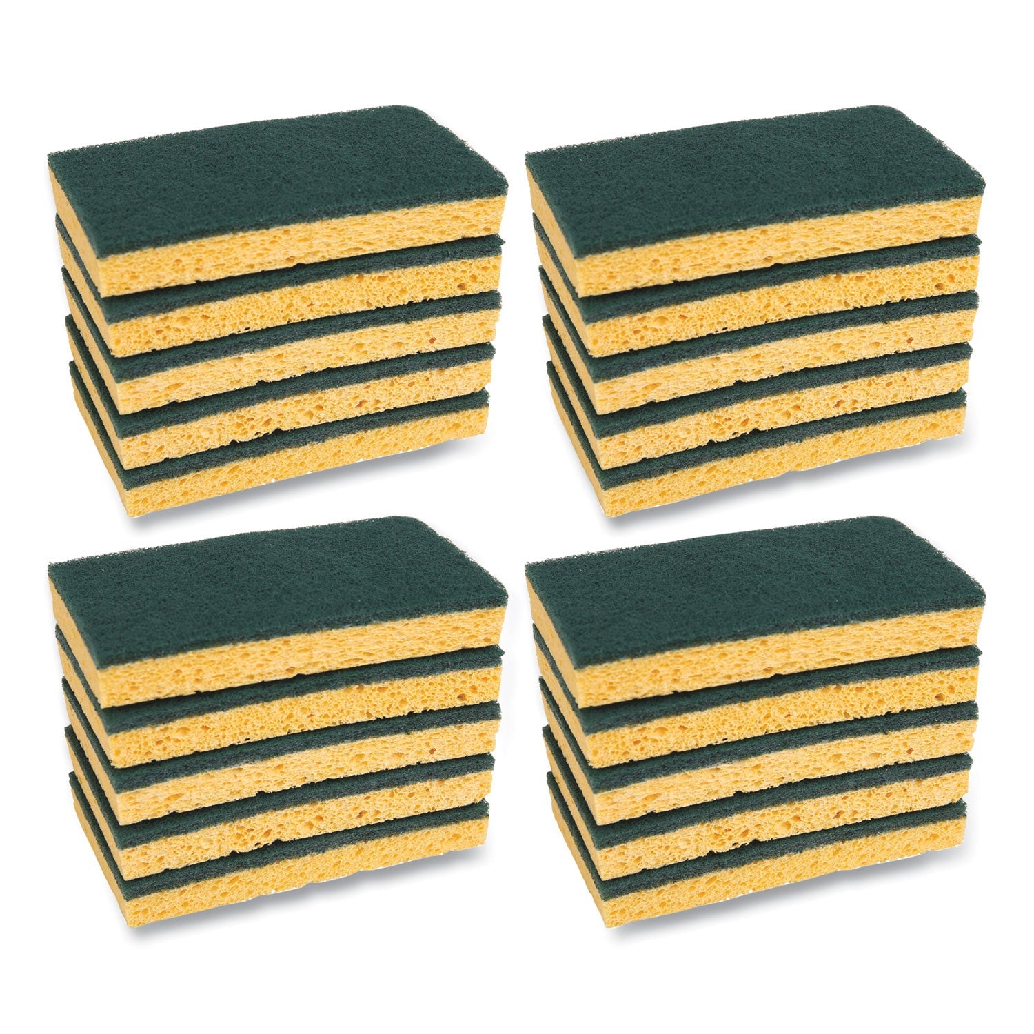 Boardwalk® Medium-Duty Scrubbing Sponge, Individually Wrapped, 3.6 x 6.1, 0.75" Thick, Yellow/Green, 20/Carton