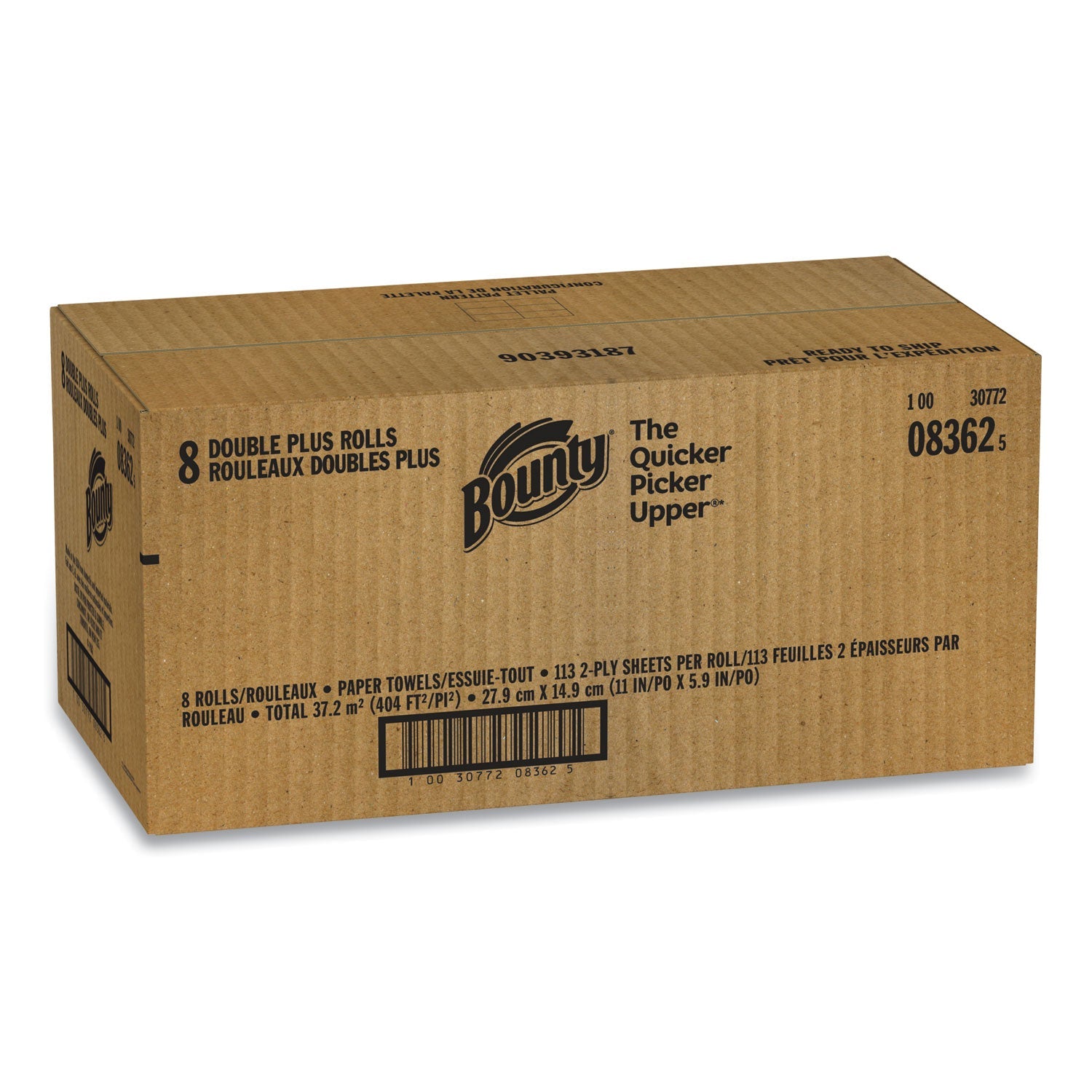 Bounty® Select-a-Size Kitchen Roll Paper Towels, 2-Ply, White, 6 x 11, 113 Sheets/Roll, 2 Double Plus Rolls/Pack, 4 Packs/Carton