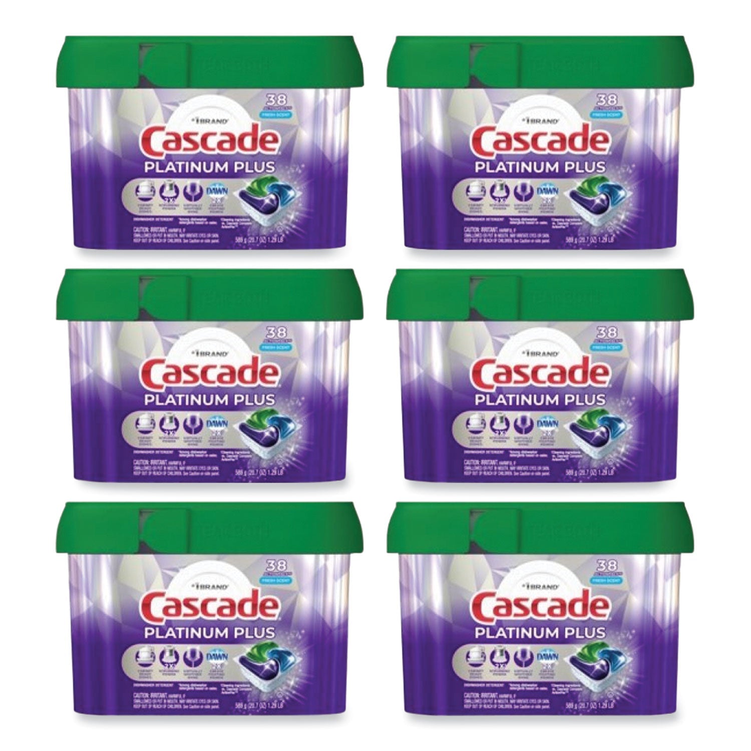 Cascade® Platinum Plus ActionPacs Dishwasher Detergent Pods, Fresh Scent, 20.7 oz Tub, 38/Tub, 6/Carton