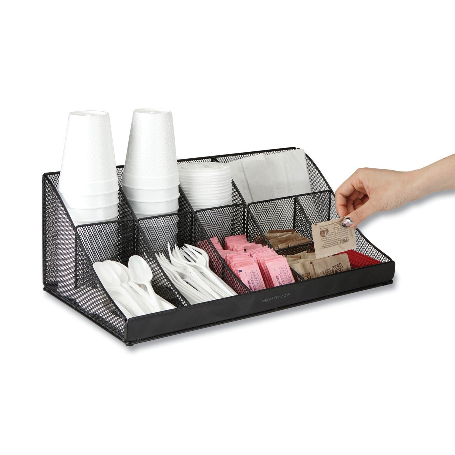 Mind Reader Network Collection 11-Compartment Coffee Cup and Condiment Countertop Organizer, 9.5 x 17.88 x 6.63, Black - Bloom Skins