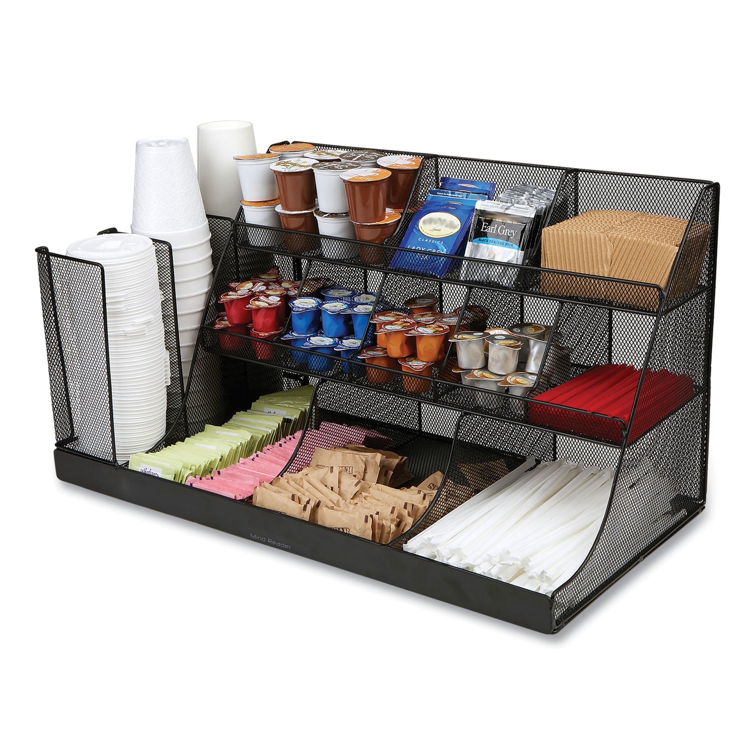 Mind Reader Network Collection 14-Compartment Coffee Cup and Condiment Countertop Organizer, 11.61 x 23.9 x 12.76, Black - Bloom Skins