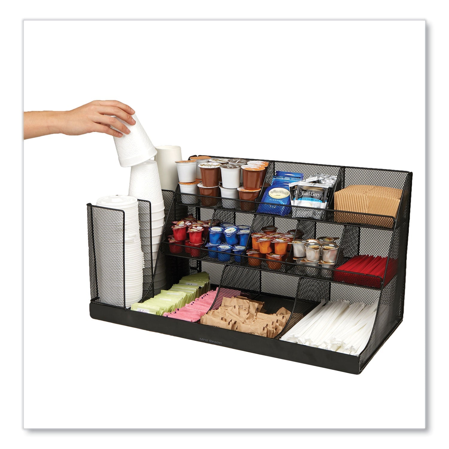 Mind Reader Network Collection 14-Compartment Coffee Cup and Condiment Countertop Organizer, 11.61 x 23.9 x 12.76, Black - Bloom Skins