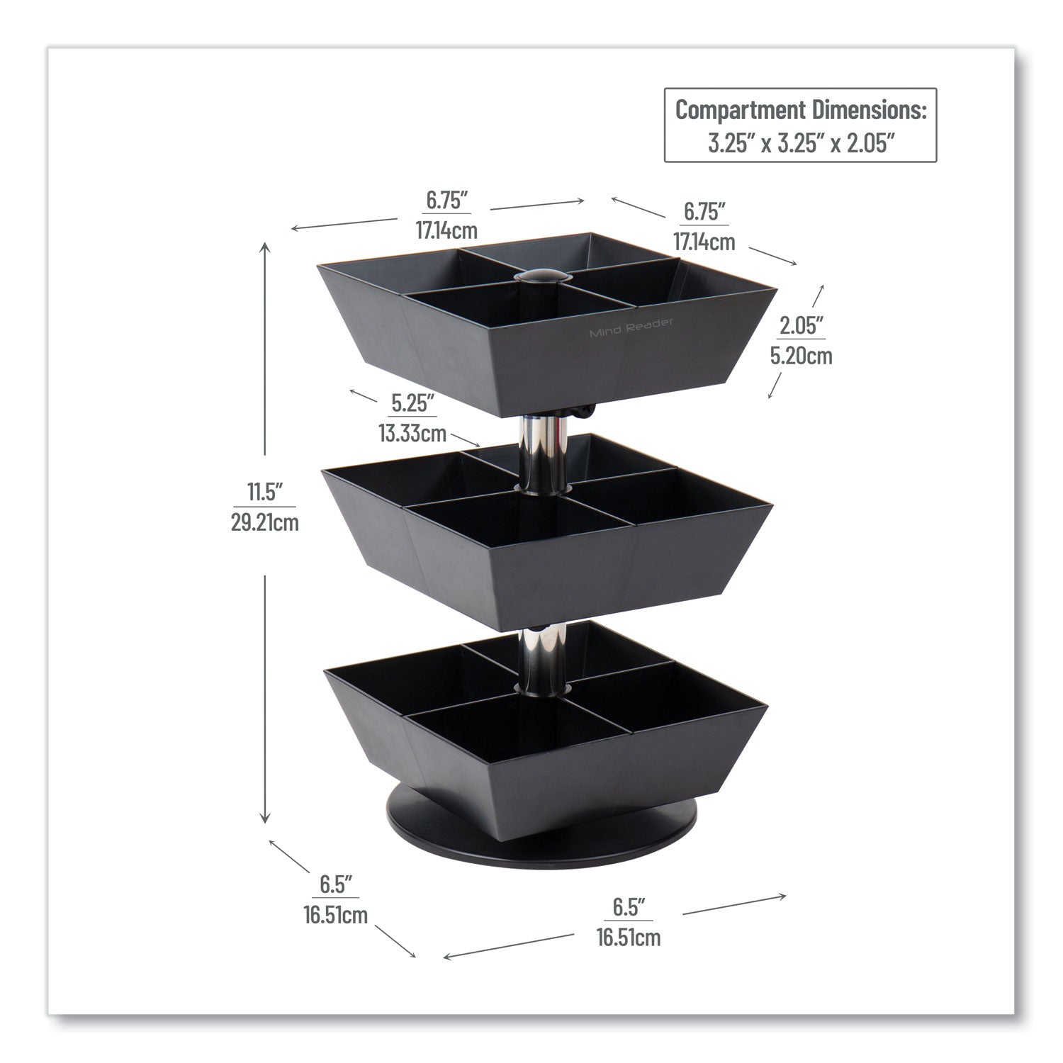 Mind Reader Anchor Collection 3-Tier 12-Compartment Tea and Condiment Carousel Countertop Organizer, 6.75 x 6.75 x 11.5, Black - Bloom Skins