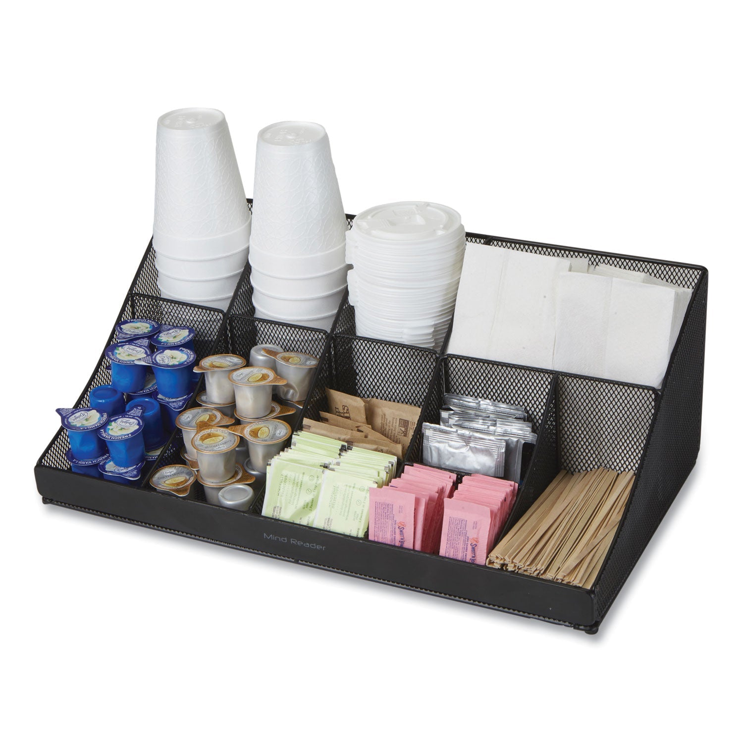 Mind Reader Network Collection 11-Compartment Coffee Cup and Condiment Countertop Organizer, 9.5 x 17.88 x 6.63, Black - Bloom Skins