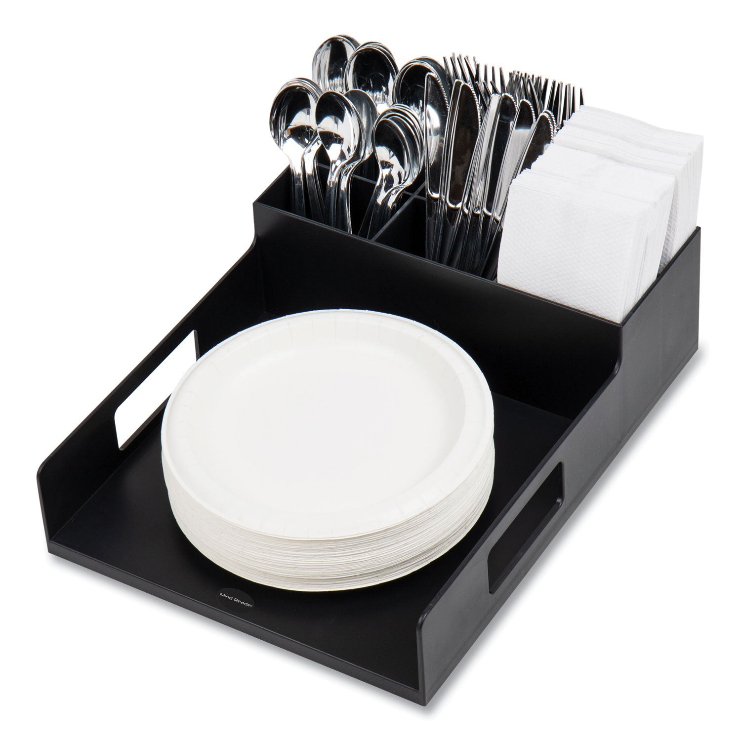 Mind Reader Network Collection Utensil, Napkin and Plate Countertop Organizer, 15.2 x 11.5 x 4.45, Plastic, Black - Bloom Skins
