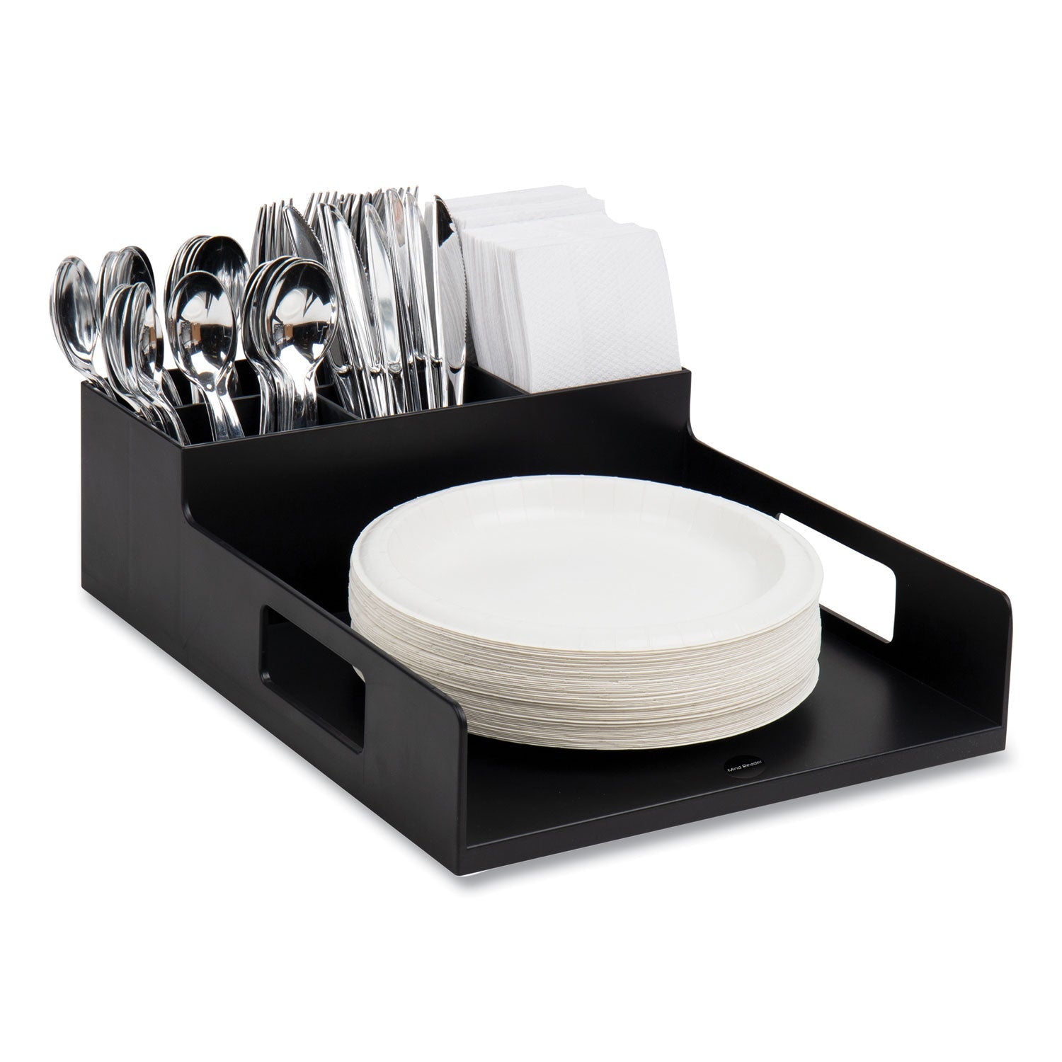 Mind Reader Network Collection Utensil, Napkin and Plate Countertop Organizer, 15.2 x 11.5 x 4.45, Plastic, Black - Bloom Skins