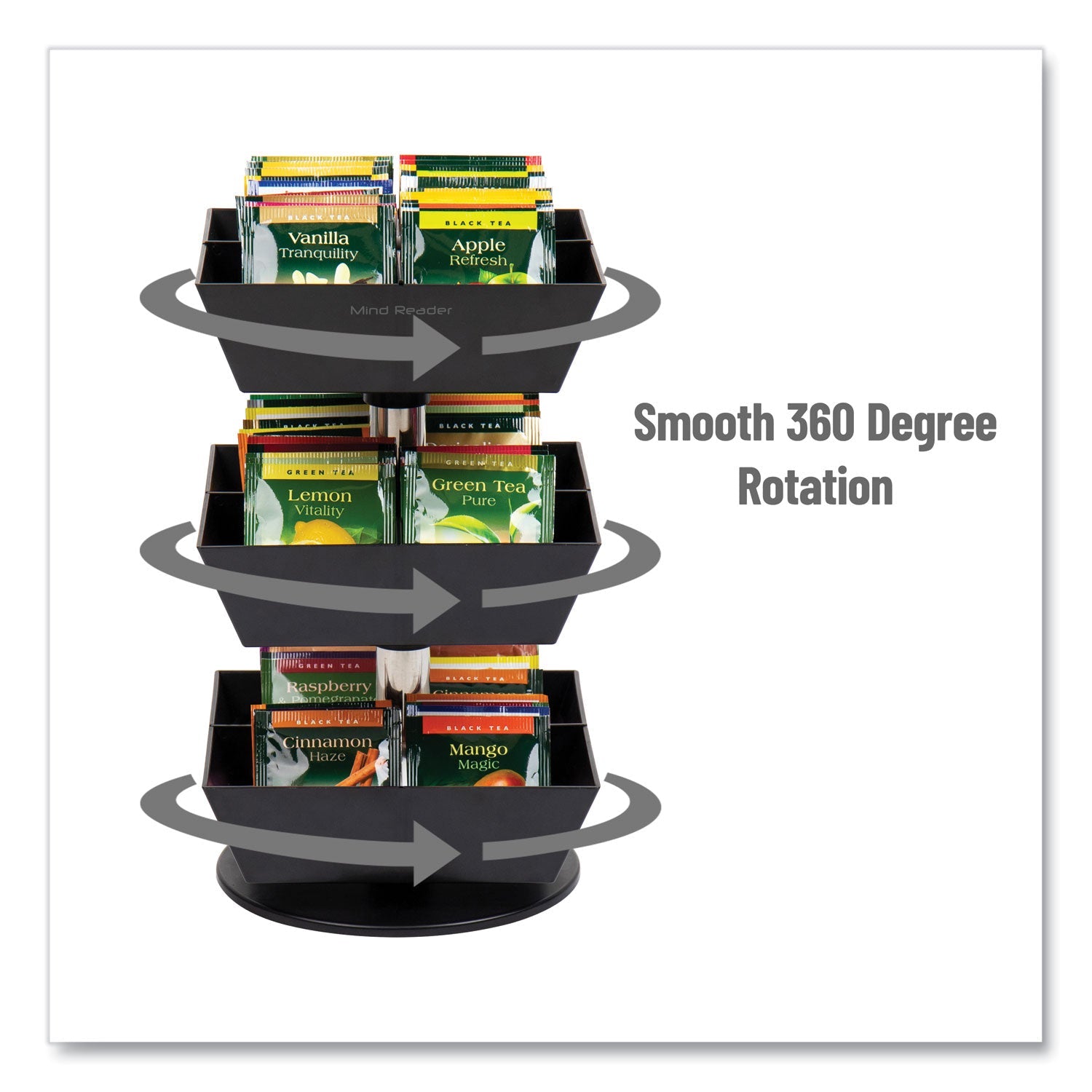 Mind Reader Anchor Collection 3-Tier 12-Compartment Tea and Condiment Carousel Countertop Organizer, 6.75 x 6.75 x 11.5, Black - Bloom Skins