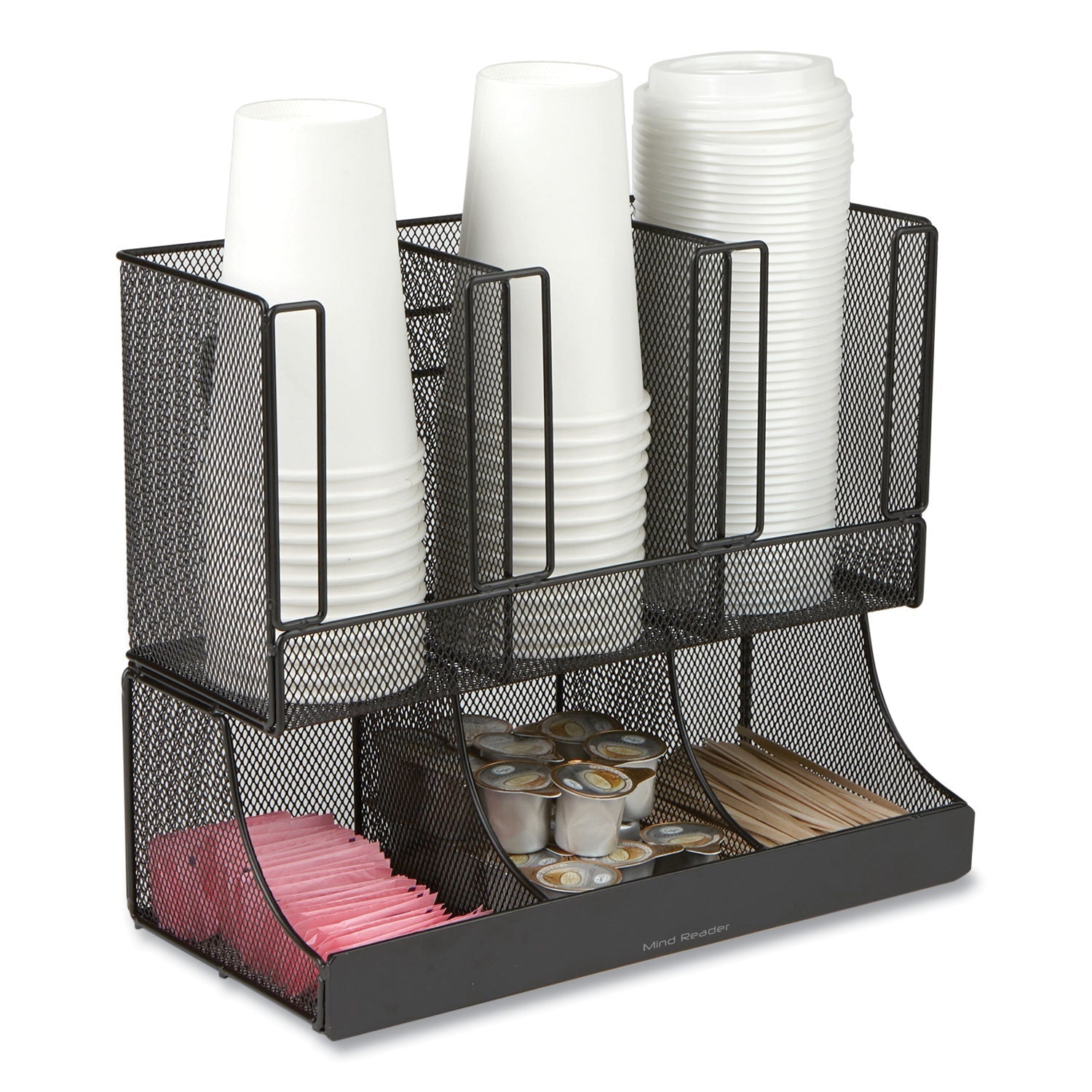 Mind Reader Network Collection 2-Tier 6-Compartment Coffee Cup and Condiment Countertop Organizer, 5 x 13 x 11.5, Black - Bloom Skins