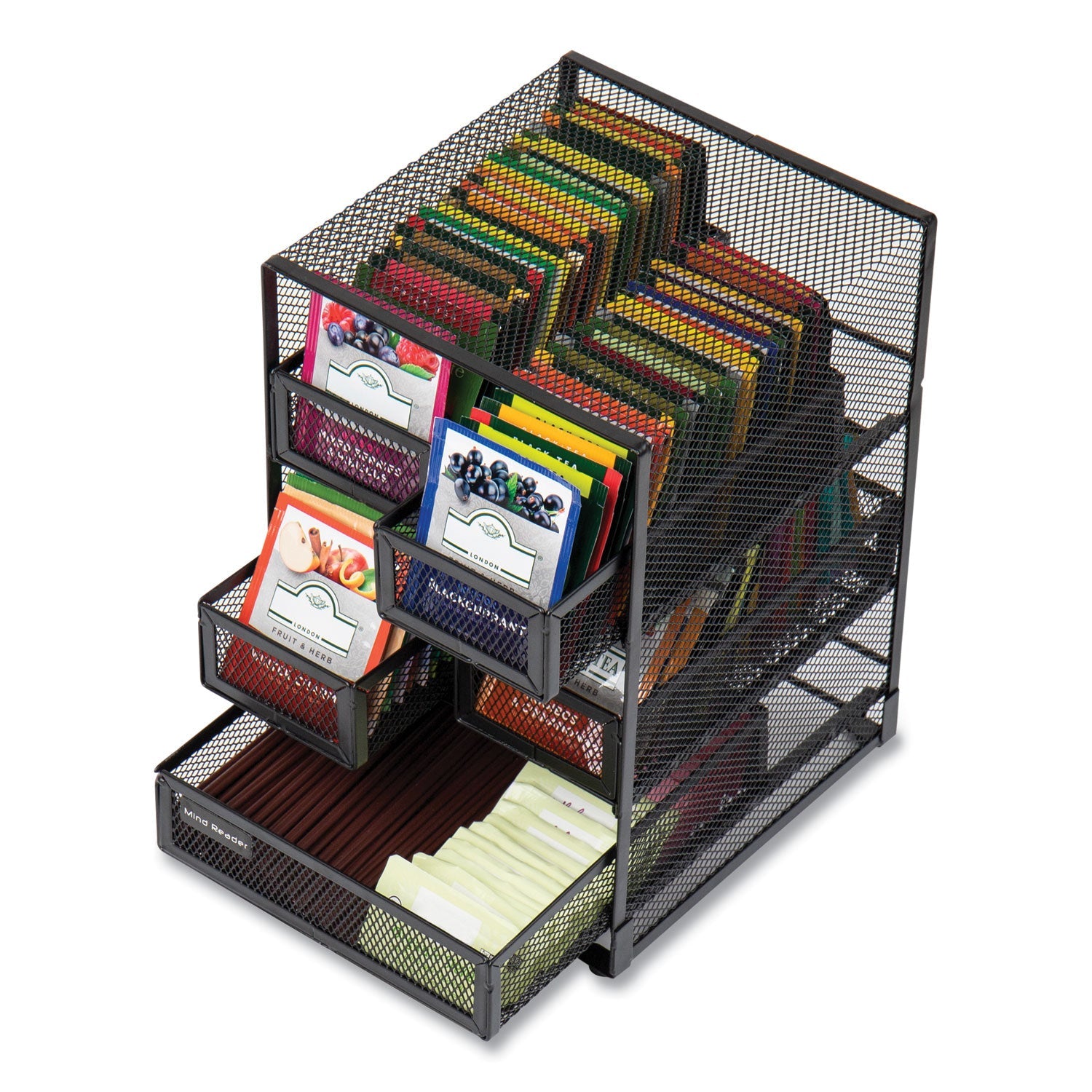 Mind Reader Network Collection 5-Compartment Tea Countertop Organizer, 6.75 x 7 x 10, Black - Bloom Skins