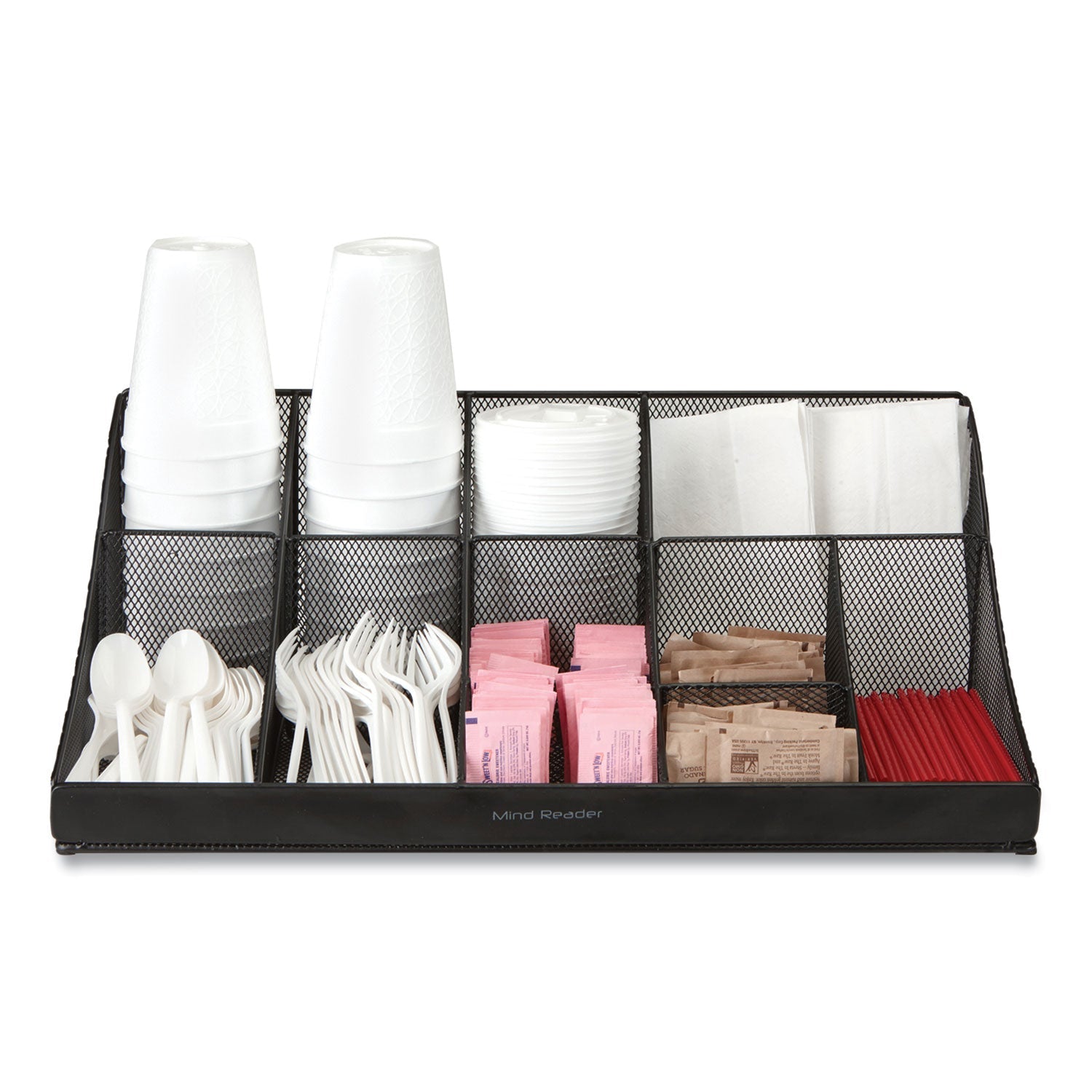 Mind Reader Network Collection 11-Compartment Coffee Cup and Condiment Countertop Organizer, 9.5 x 17.88 x 6.63, Black - Bloom Skins